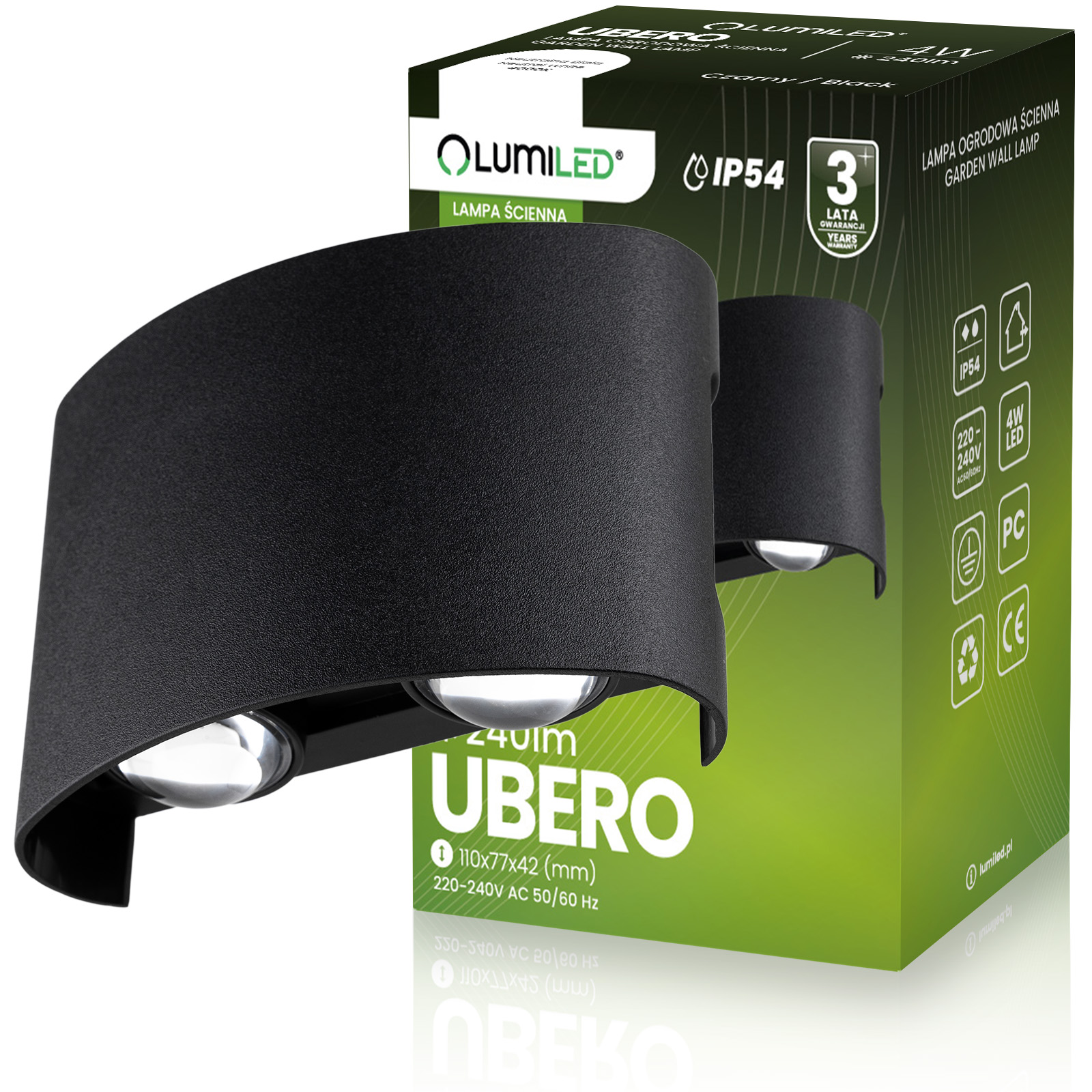 Lampa Ogrodowa Zewnętrzna Kinkiet Elewacyjny 4W LED IP54 Góra Dół UBERO LUMILED - główne zdjęcie produktu