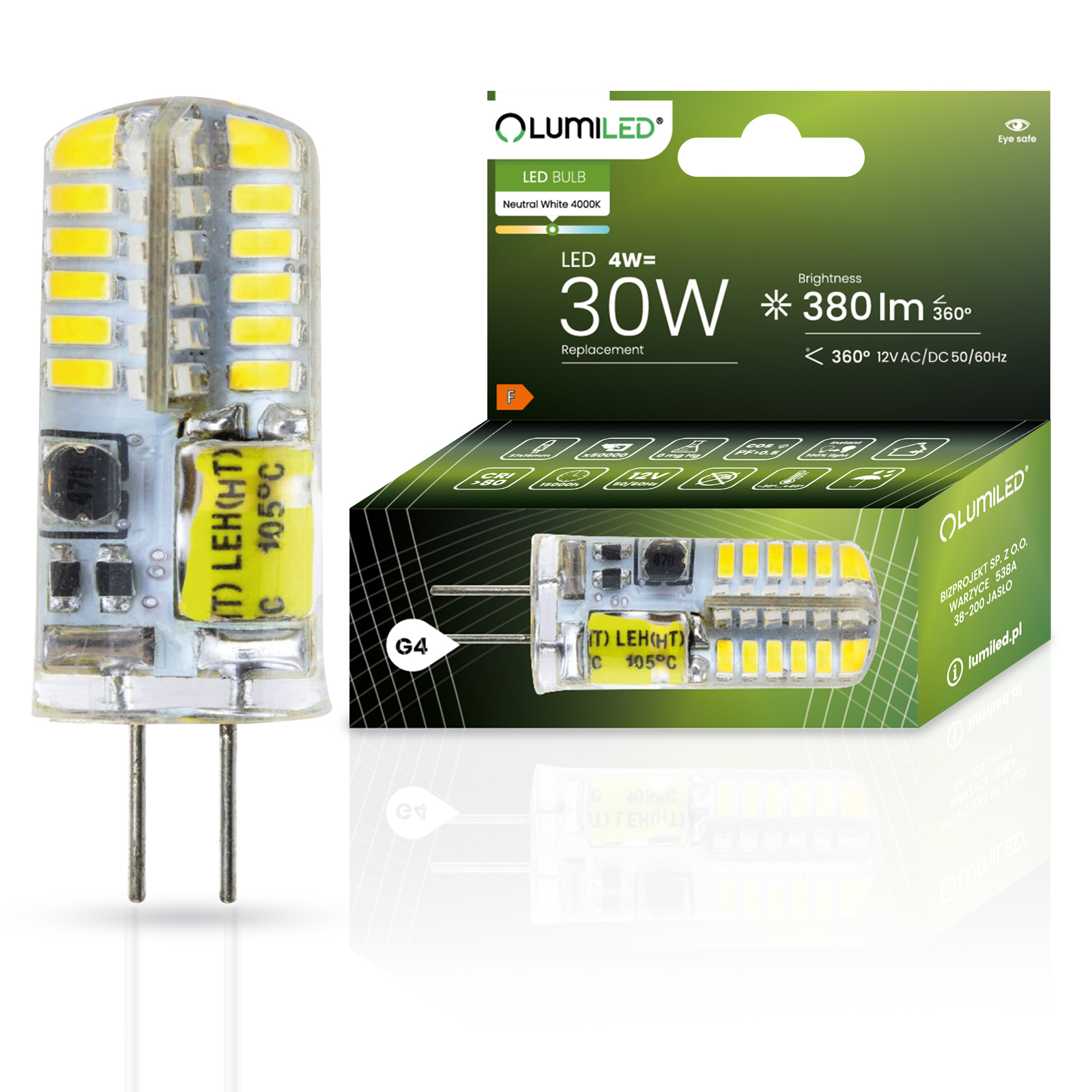 Żarówka LED G4 Kapsułka 4W = 30W 380lm 4000K Neutralna 360° 12V LUMILED - główne zdjęcie produktu