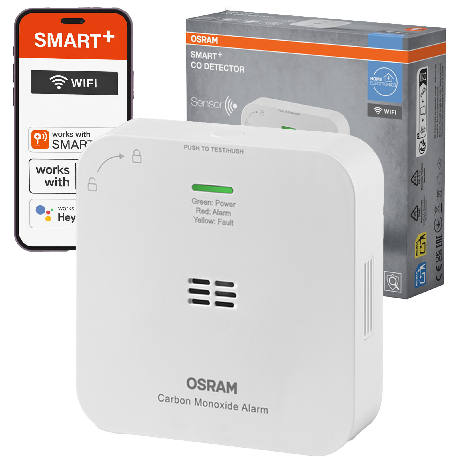 Inteligentny Bezprzewodowy Czujnik Tlenku Węgla Alarm 85dB Biały Osram SMART WiFi 2.4GHz - główne zdjęcie produktu