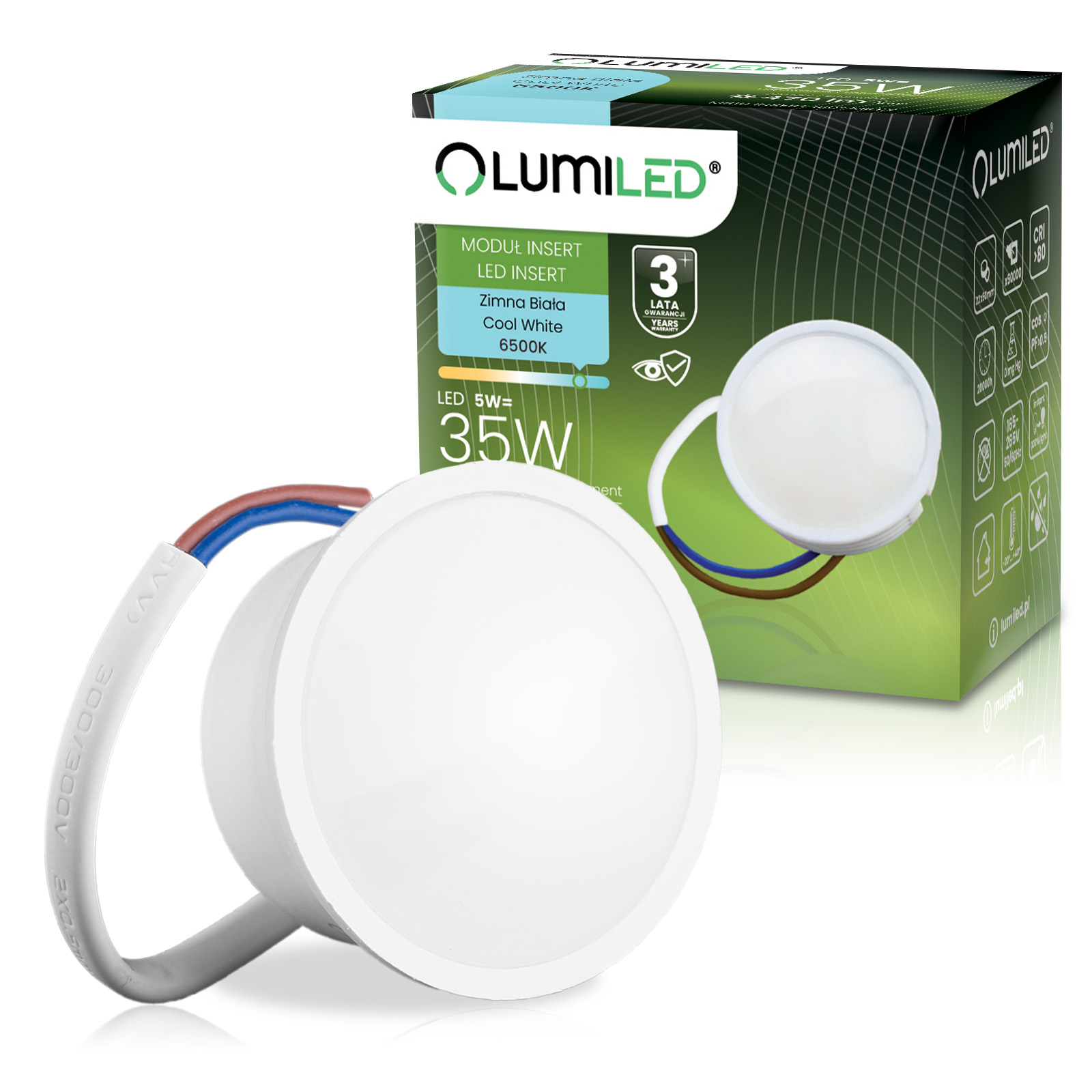 Wkład do Opraw LED Żarówka Moduł INSERT Reflektor 5W = 35W 470lm 6500K Zimna 120° LUMILED - główne zdjęcie produktu
