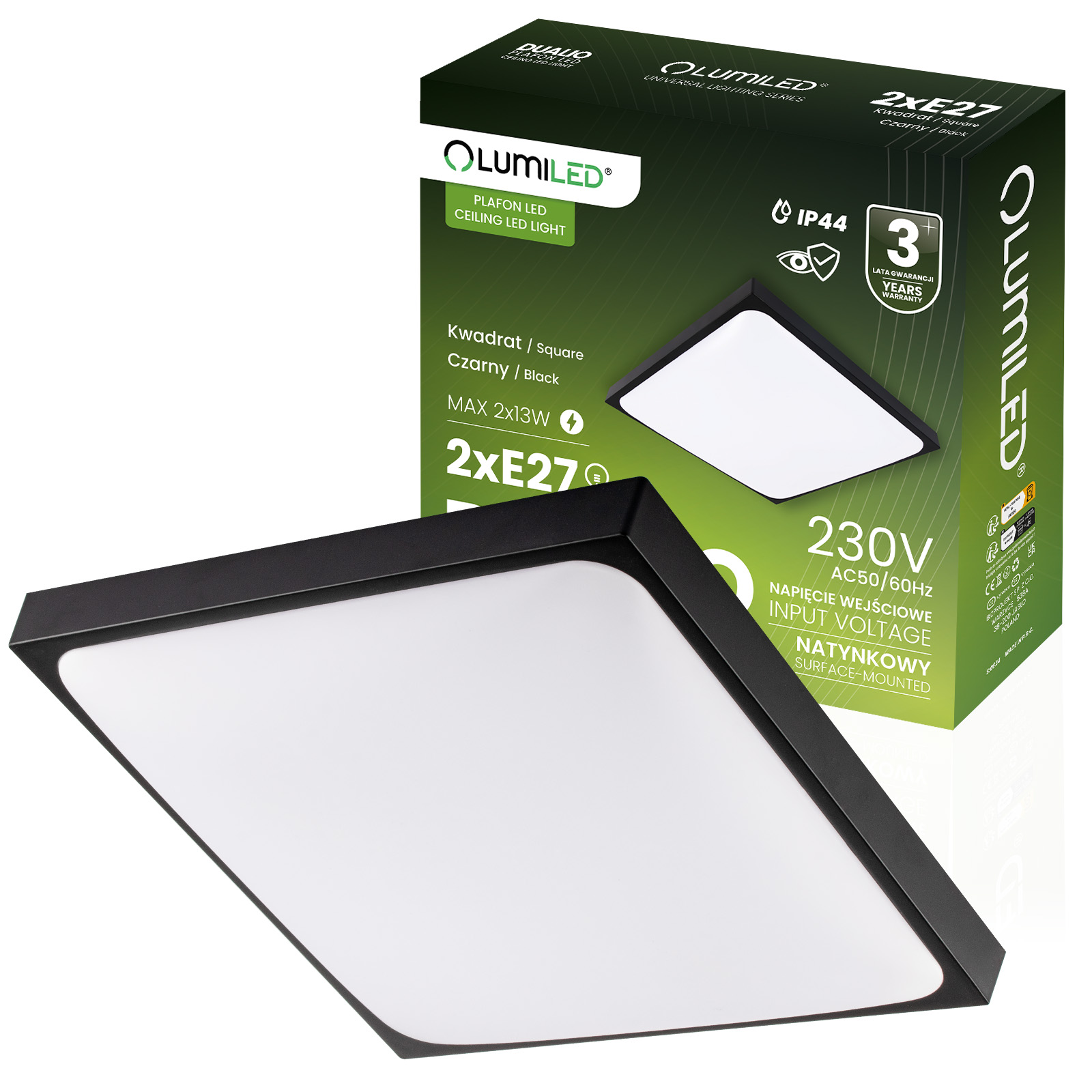 Plafon LED Lampa Sufitowa Natynkowa 2x E27 DUALIO Kwadratowy IP44 30cm LUMILED - główne zdjęcie produktu