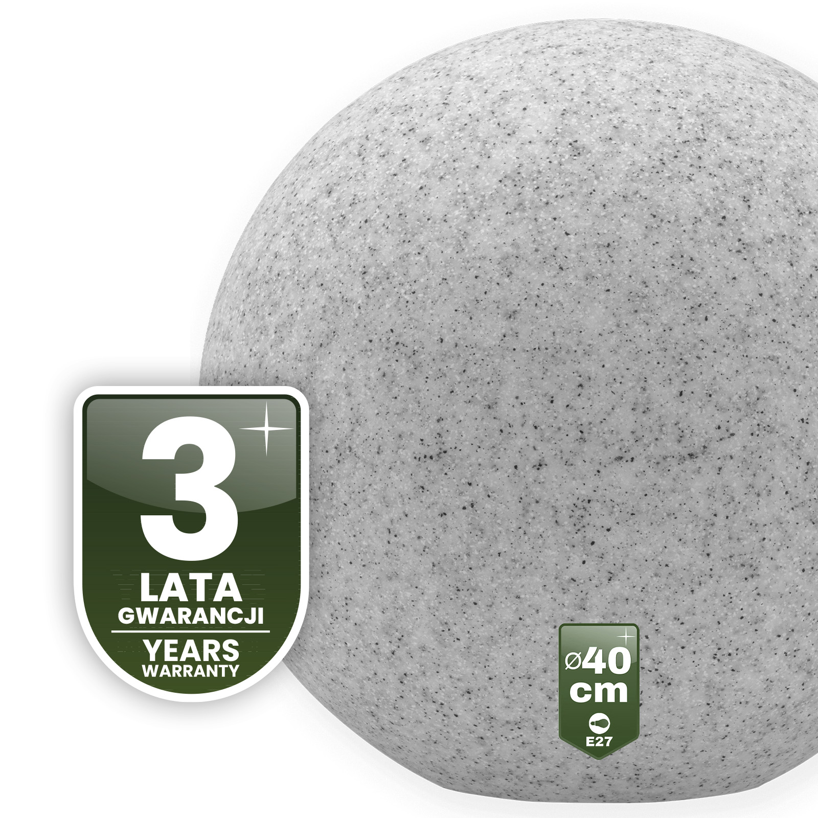 Lampa Oprawa Ogrodowa Zewnętrzna KAMIENNA KULA LED LUMIKULA 40cm E27 IP65 LUMILED - czwarta cecha produktu