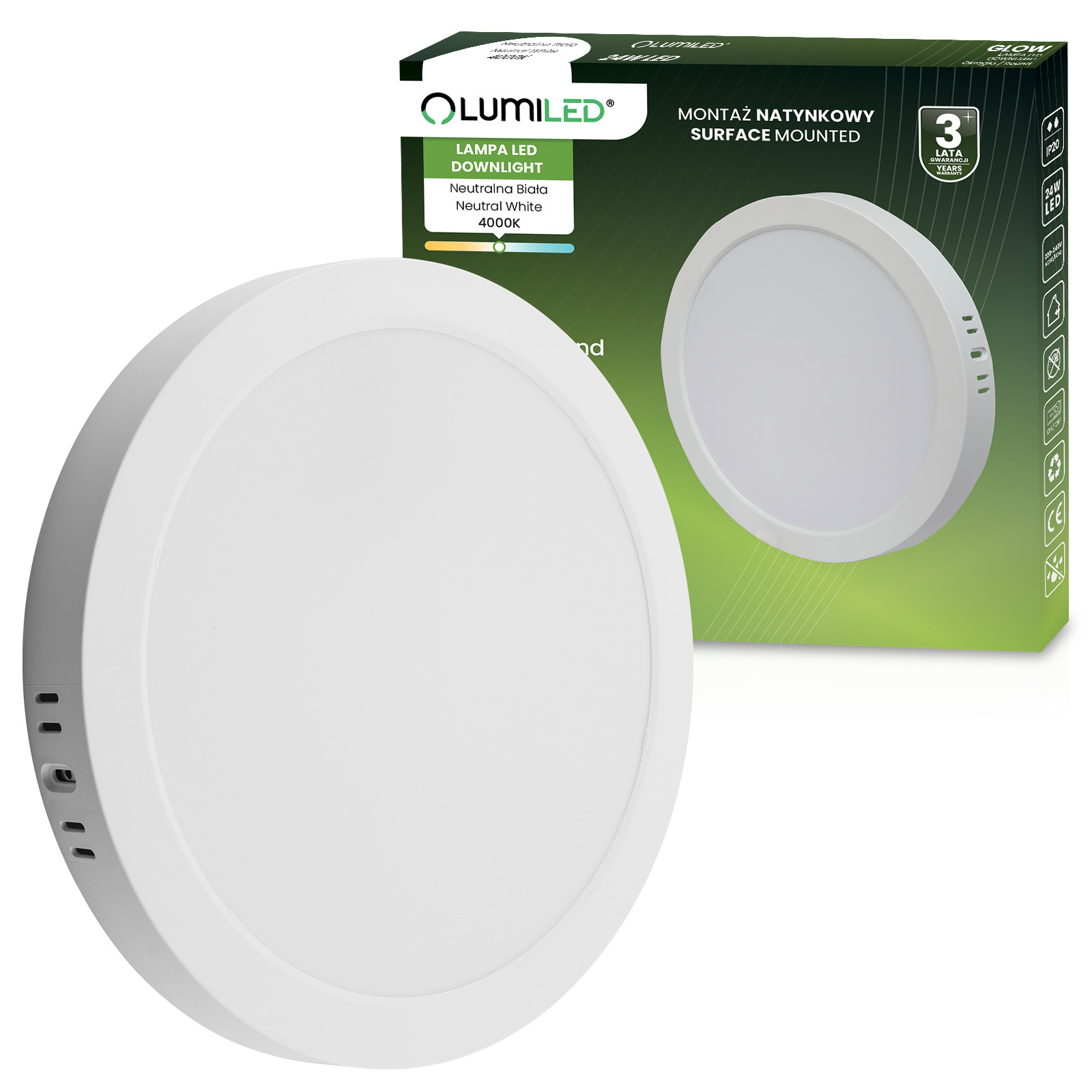 Oprawa Natynkowa Lampa LED Sufitowa 24W Okrągła 4000K GLOW Biała LUMILED - główne zdjęcie produktu