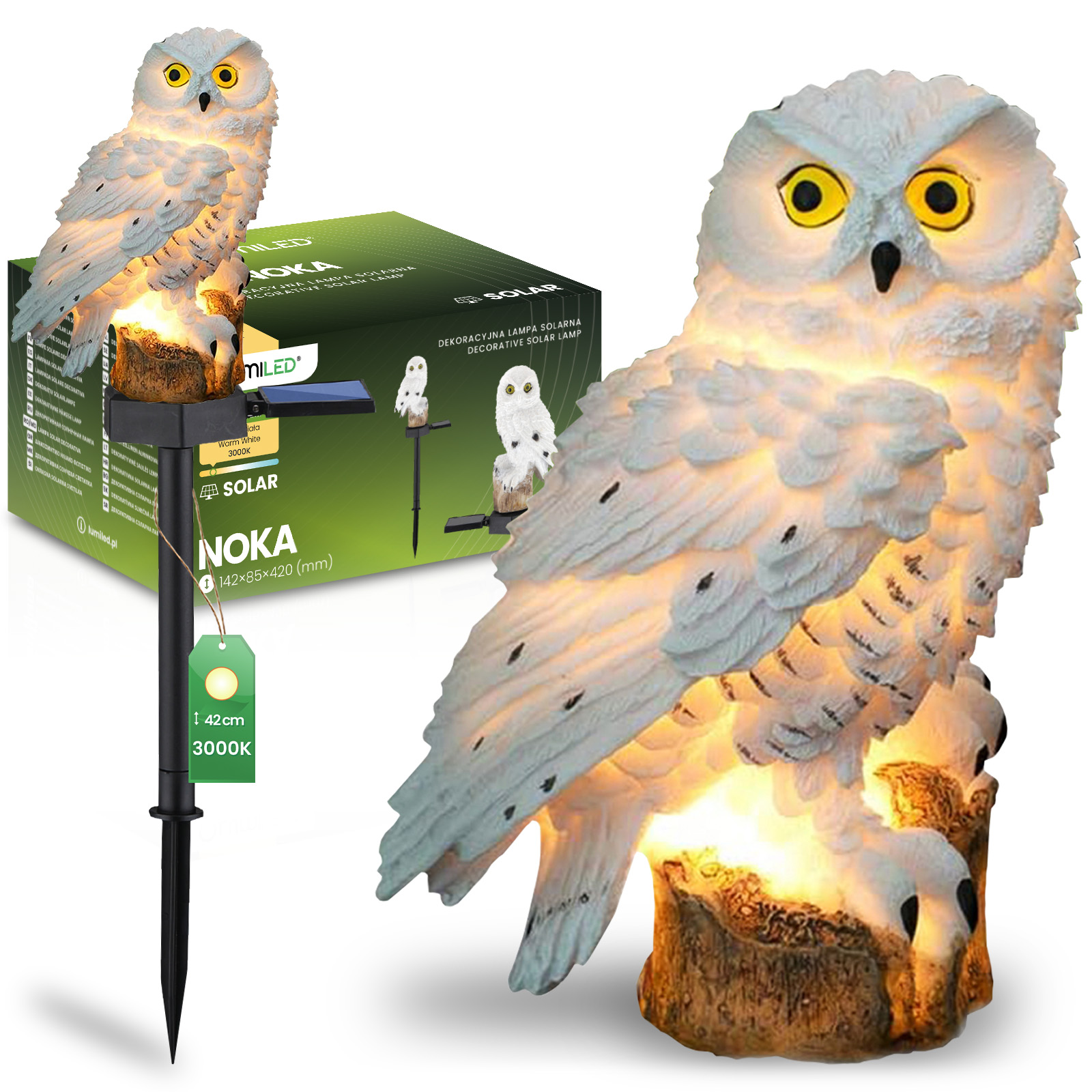 Lampa Solarna Ogrodowa LED Wbijana Słupek Sowa 3000K IP44 NOKA LUMILED - główne zdjęcie produktu