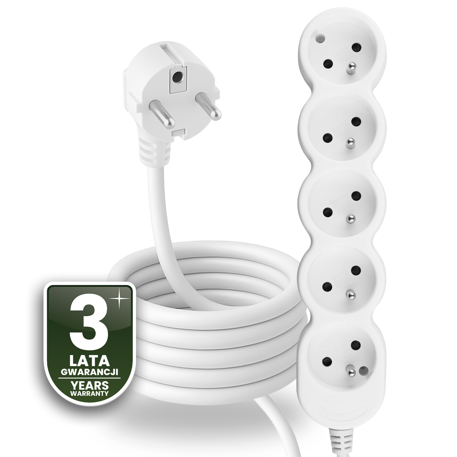 Przedłużacz Sieciowy Kabel z Uziemieniem Listwa Zasilająca 5 Gniazda 5m Biały Sznur Lendo Lumiled - czwarta cecha produktu