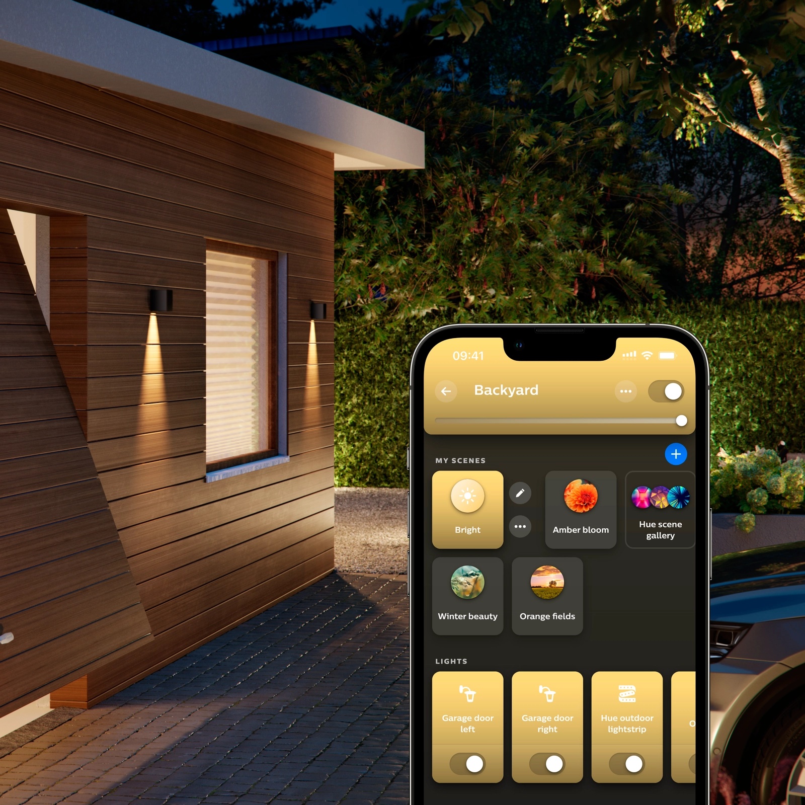 Kinkiet Ogrodowy LED Lampa Zewnętrzna Elewacyjna 8W 590lm IP44 White and Color Ambiance RGB + TW Czarna Inteligentna SMART Zigbee Bluetooth Resonate Philips HUE - pierwsza cecha produktu