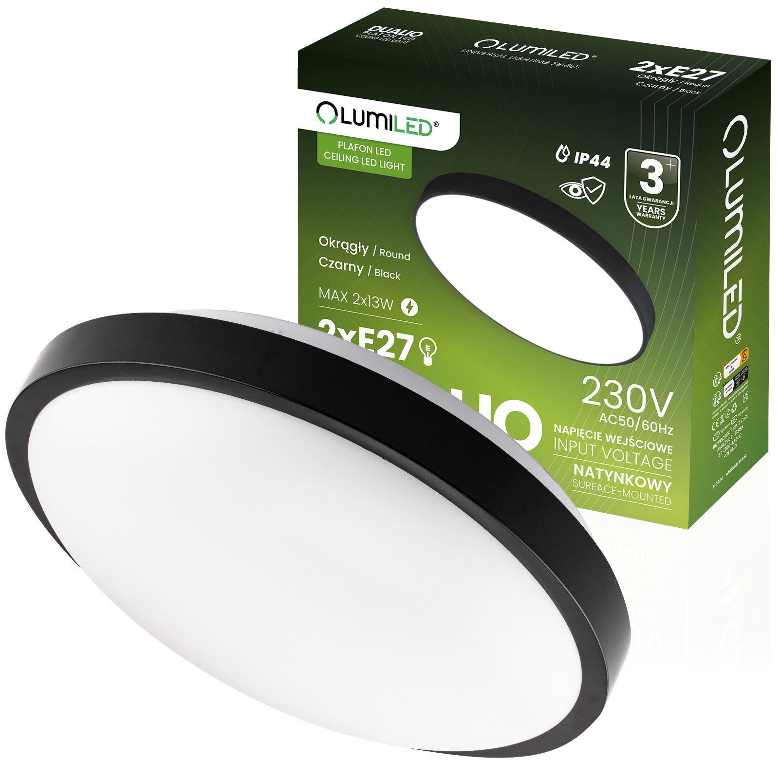 Plafon LED Lampa Sufitowa Natynkowa 2x E27 DUALIO Okrągły IP44 30cm LUMILED - główne zdjęcie produktu