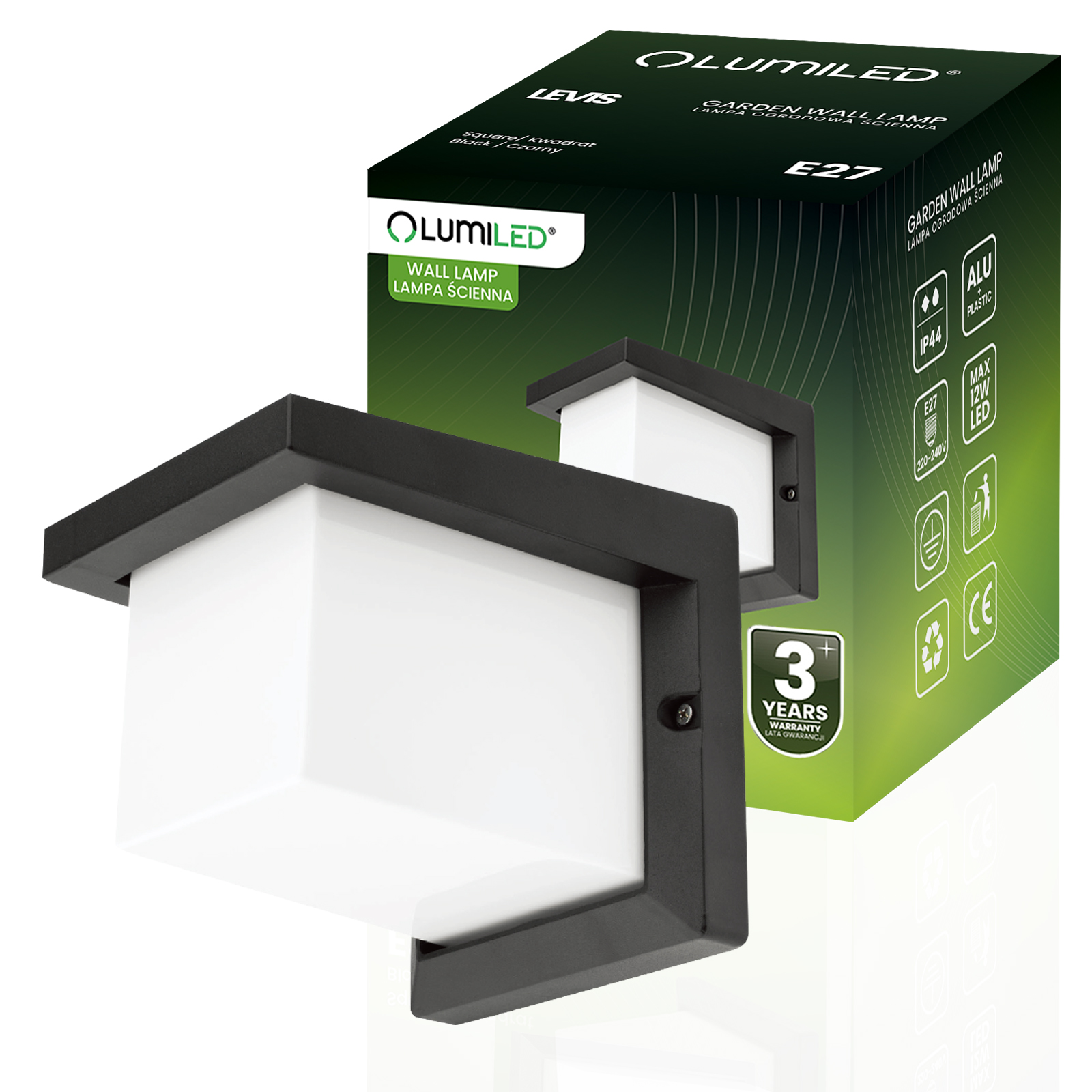 Lampa Ogrodowa Kinkiet Elewacyjny E27 Kwadratowy LEVIS LUMILED - główne zdjęcie produktu
