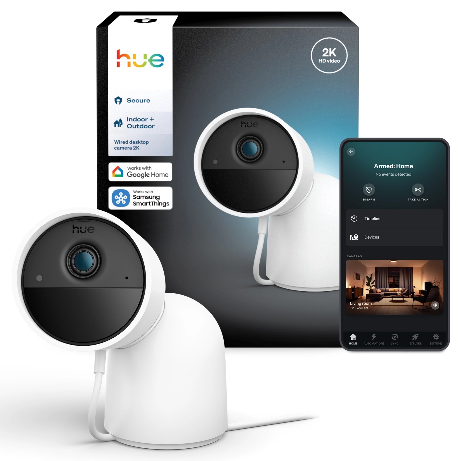 Kamera Przewodowa Wewnętrzna IP 2K QHD 1440p CMOS Biała Zigbee WiFi SMART Security Camera Secure Philips HUE - główne zdjęcie produktu