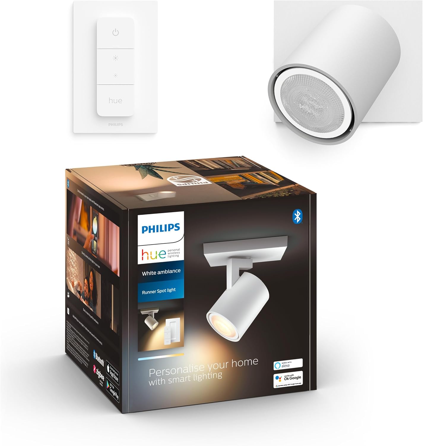Lampa Ścienna Sufitowa LED Reflektor TUBA SPOT 4.2W 400lm IP20 White Ambiance TW Biała Inteligentna SMART Zigbee Bluetooth + Regulator Pilot Runner Philips HUE - główne zdjęcie produktu