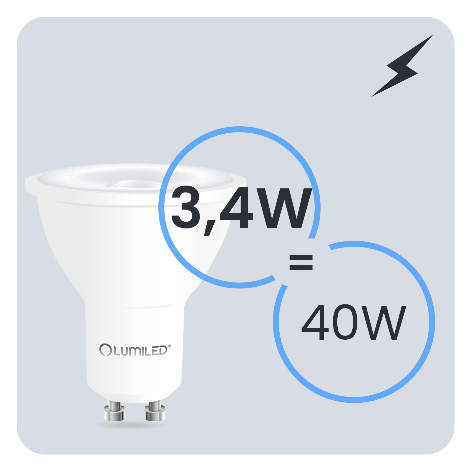 10x Żarówka LED GU10 Reflektor PAR16 3,4W = 40W 470LM 6500K Zimna 38° LUMILED - trzecia cecha produktu