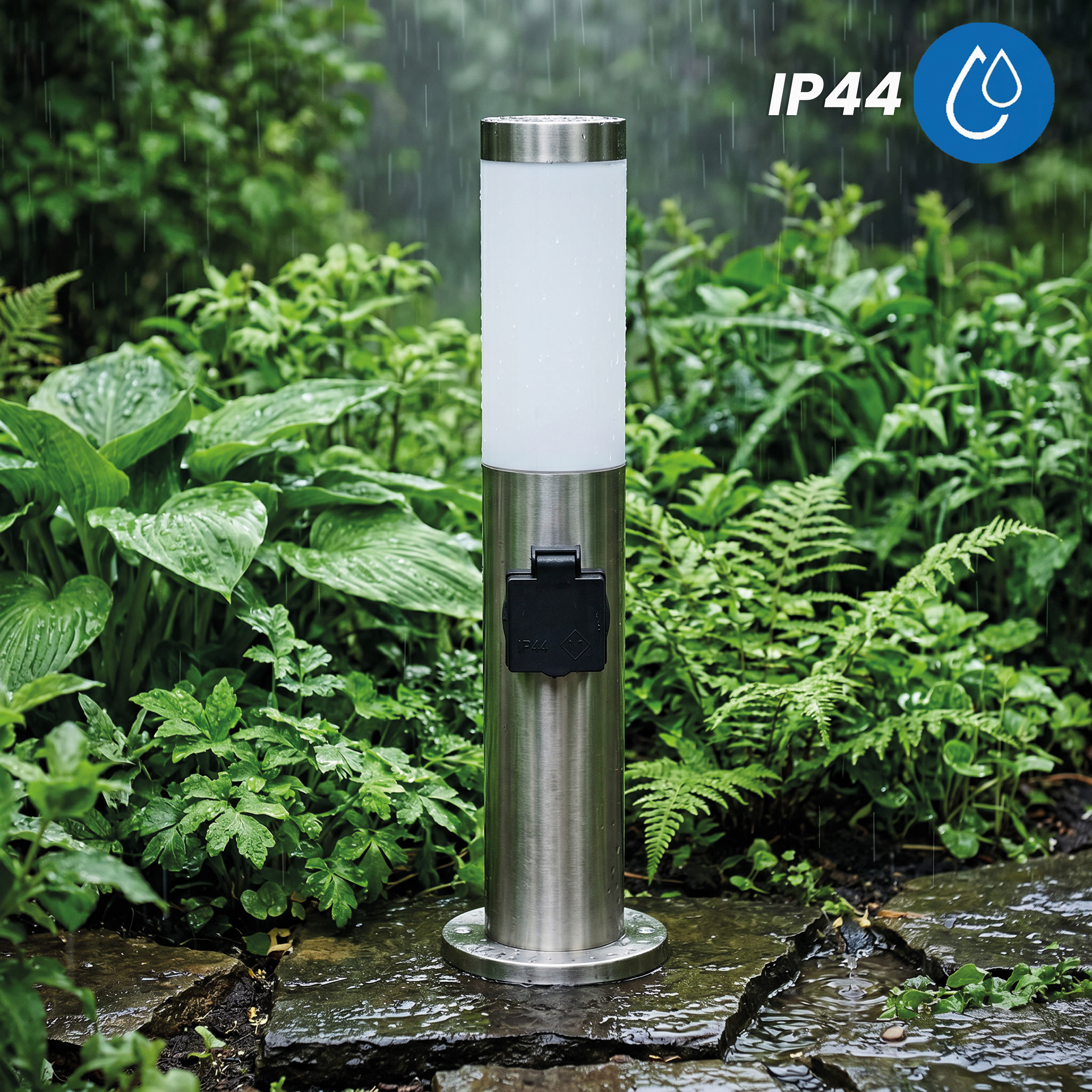 Lampa Ogrodowa Zewnętrzna E27 INOX SŁUPEK 45cm z Gniazdem 230V Lilium LUMILED - trzecia cecha produktu