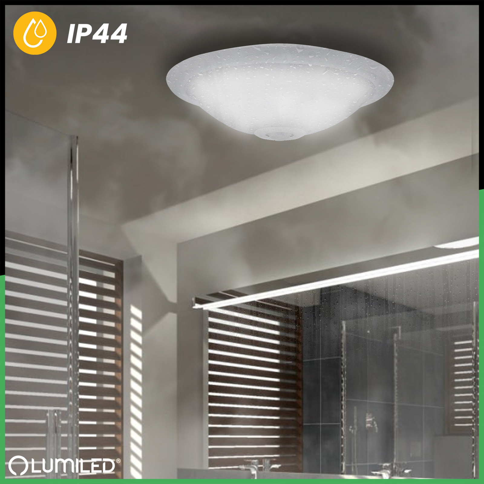 Plafon LED Lampa Sufitowa Natynkowa REGIS 2x E27 IP44 z Czujnikiem Ruchu i Zmierzchu Biały Okrągły 30cm LUMILED - druga cecha produktu