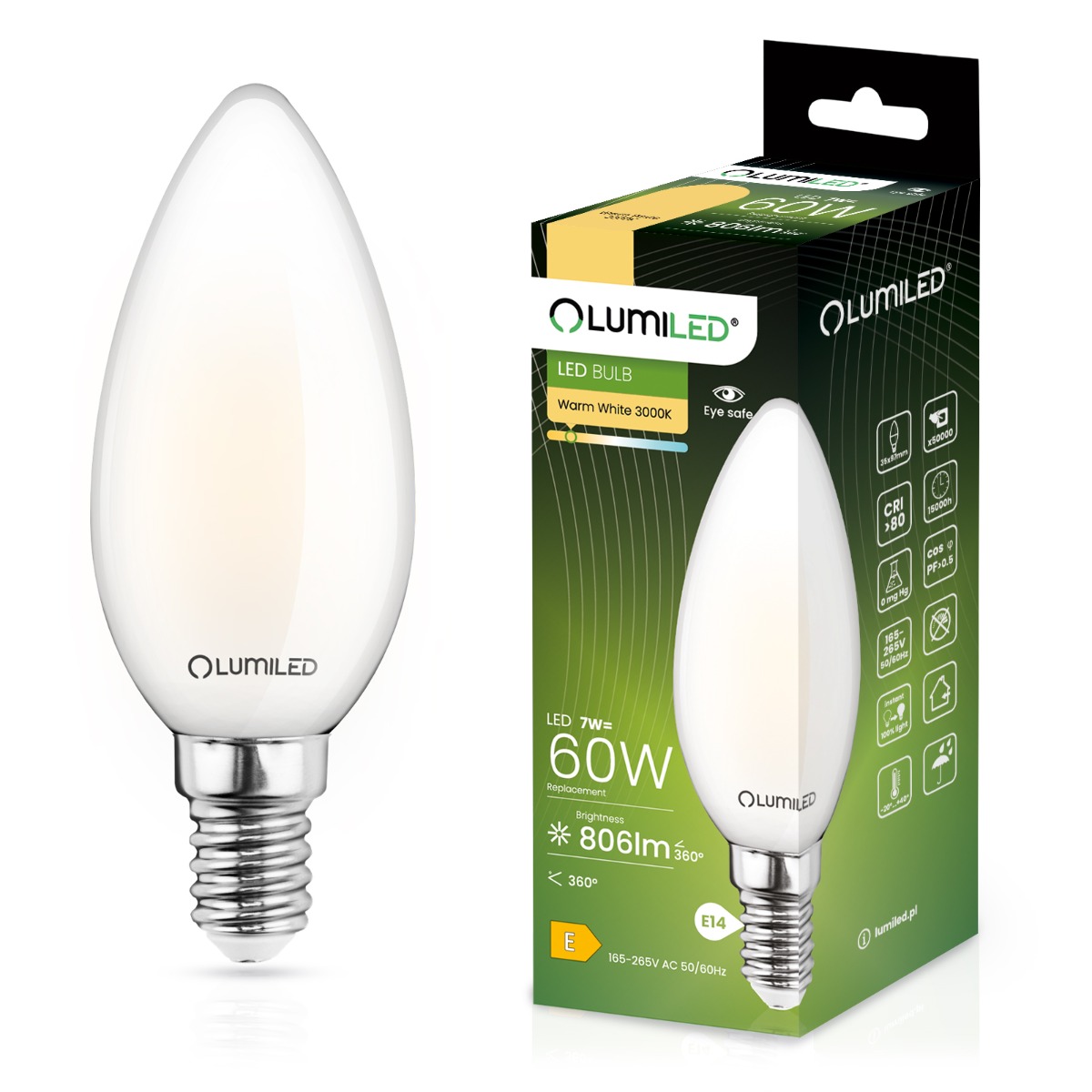 Żarówka LED E14 Świeczka B35 7W = 60W 806lm 3000K Ciepła 360° FILAMENT LUMILED - główne zdjęcie produktu