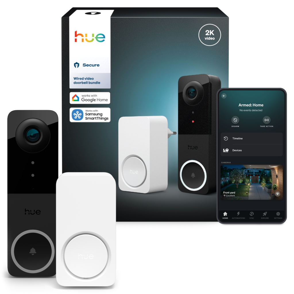 Inteligentny Wideodomofon Dzwonek do Drzwi z Kamerą IP 2K QHD 1440p CMOS Czarna SMART Zigbee WiFi Doorbell + Odbiornik Biały Chime Secure Philips HUE - główne zdjęcie produktu