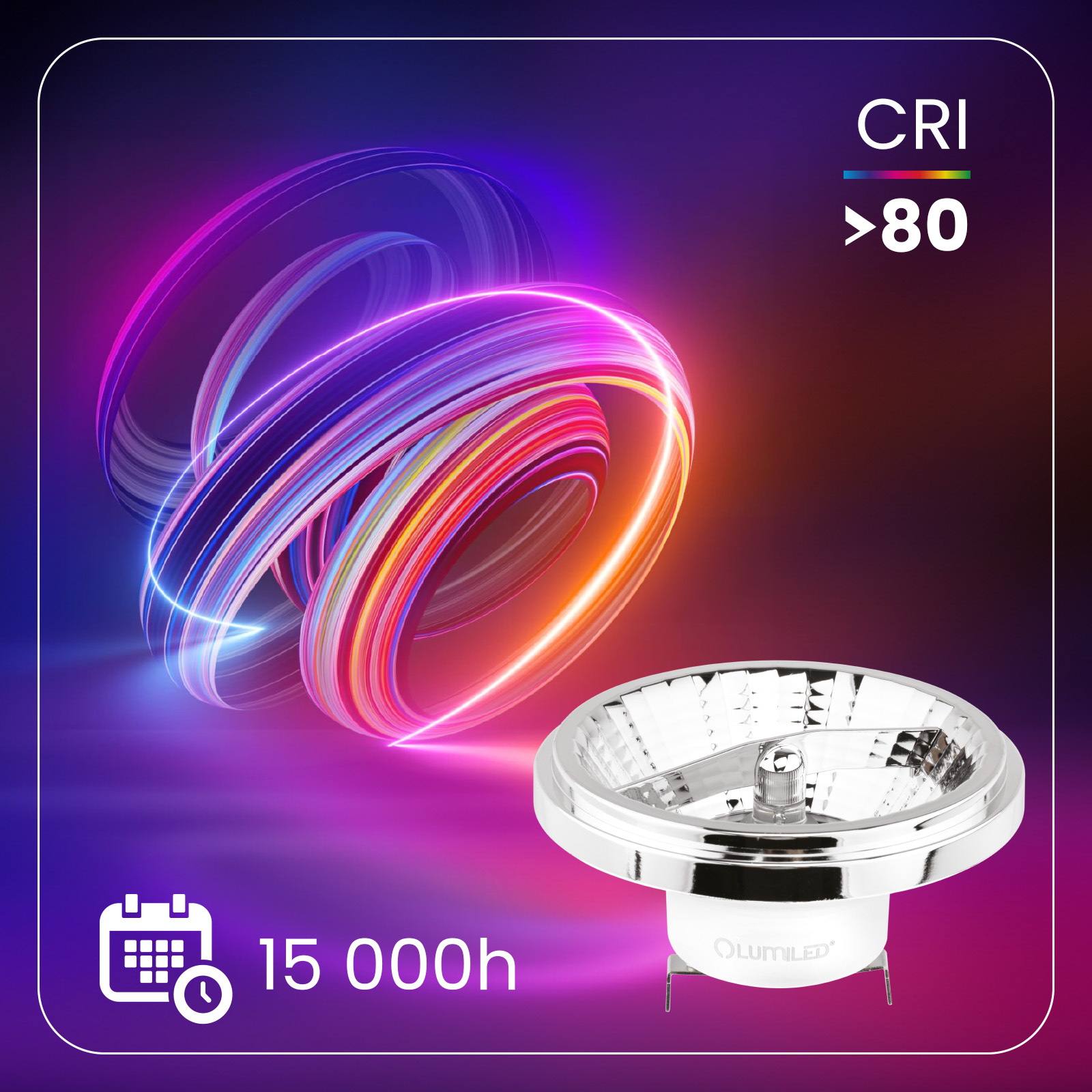 Żarówka LED G53 Reflektor AR111 10W = 75W 1055lm 3000K Ciepła 24° 12V Srebrna LUMILED - druga cecha produktu