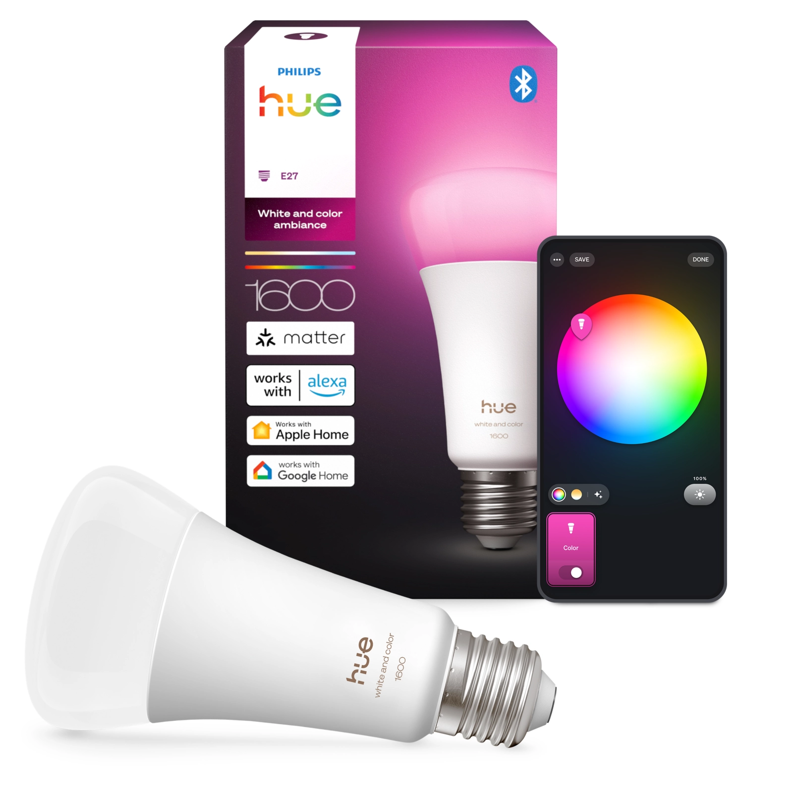 Żarówka LED E27 A60 11.8W = 100W 1600lm 1800-20000K CCT + RGB SMART Inteligentna Bluetooth ZigBee White and Color Ambiance Philips HUE - główne zdjęcie produktu
