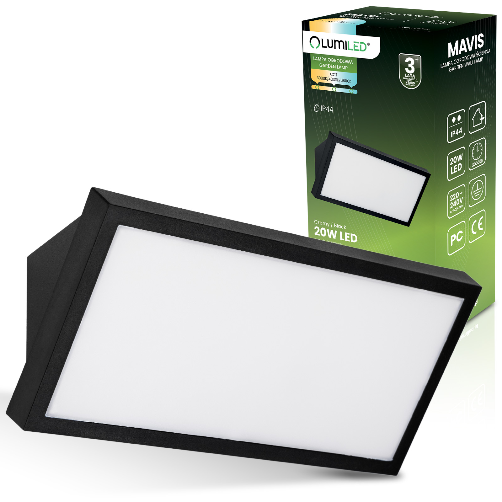 Lampa Ogrodowa Zewnętrzna Kinkiet Elewacyjny CCT 20W LED IP44 MAVIS LUMILED - główne zdjęcie produktu