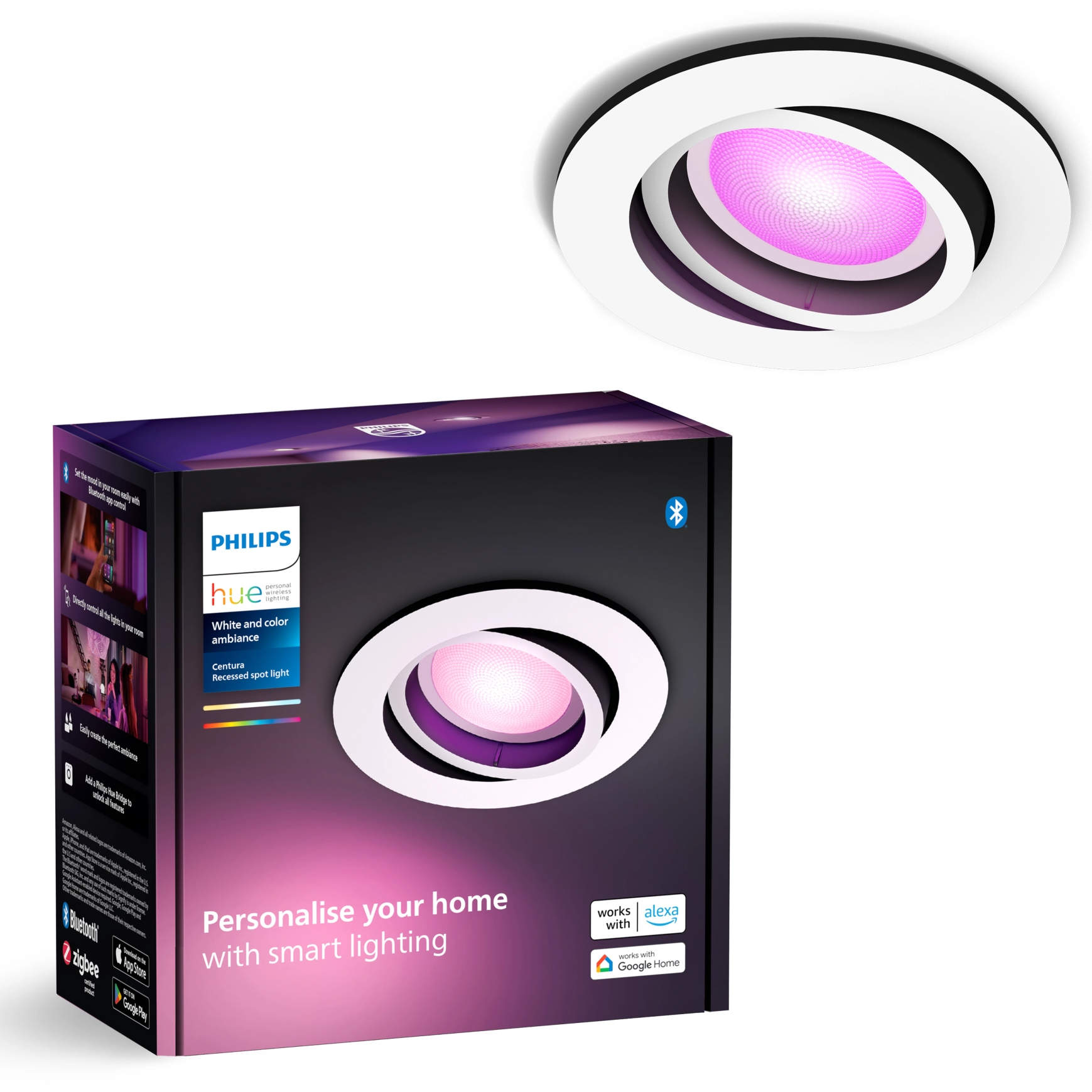 Oprawa Podtynkowa Wpuszczana LED 4.2W 400lm IP20 White and Color Ambiance RGB + TW Biała Inteligentna SMART Zigbee Bluetooth Centura Philips HUE - główne zdjęcie produktu