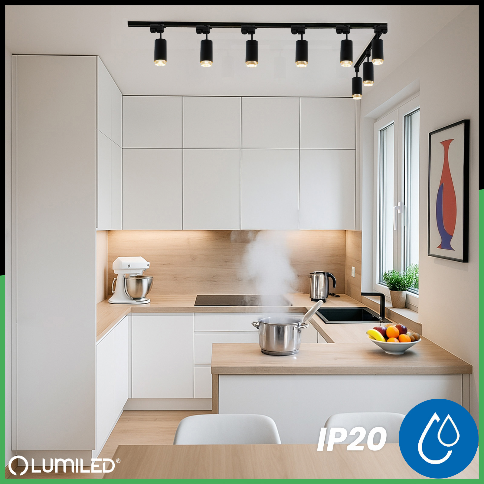 ZESTAW Szynoprzewód Listwa Szyna 4m + 8x Lampa Sufitowa Reflektor GU10 Oświetlenie Szynowe LUMILED - pierwsza cecha produktu