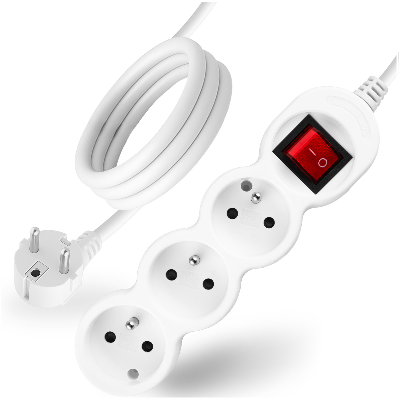 Przedłużacz Sieciowy Kabel z Uziemieniem Listwa Zasilająca 3 Gniazda 5m Włącznik ON/OFF Biały Sznur Lendo Lumiled - główne zdjęcie produktu