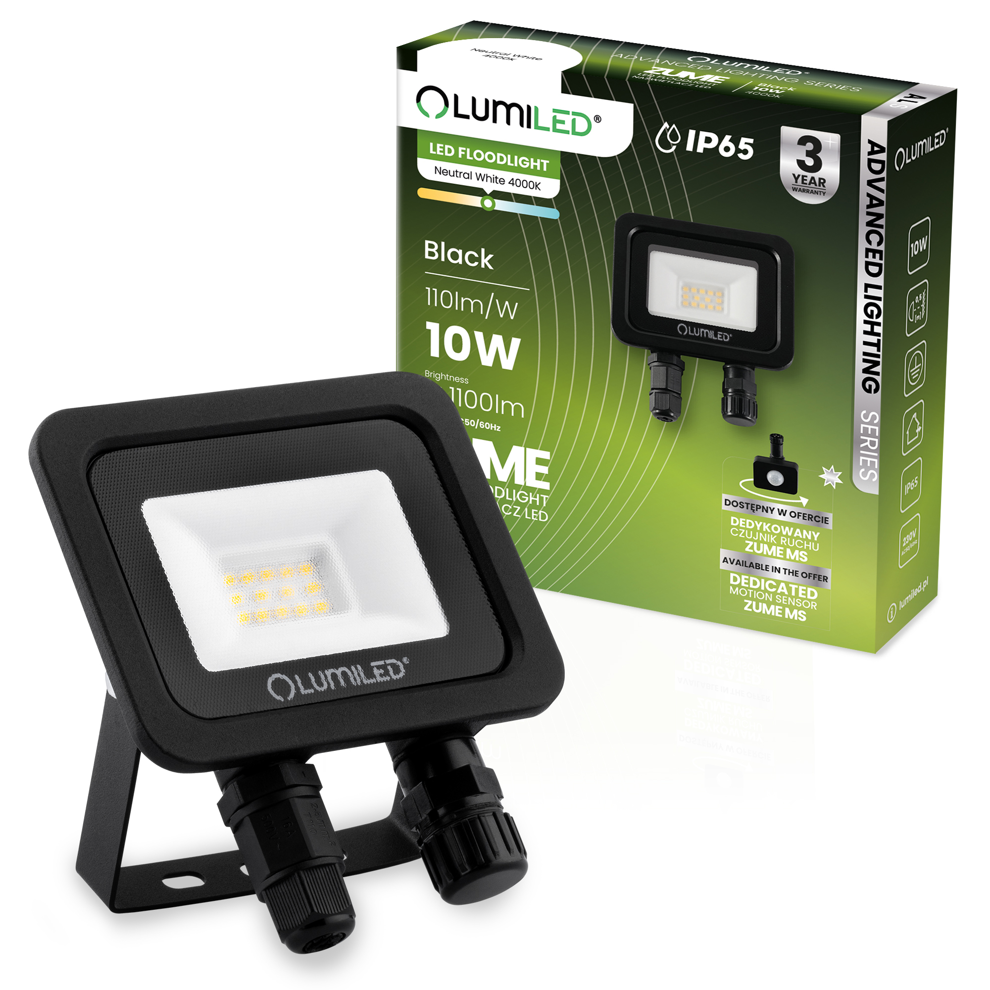Naświetlacz LED ZUME 10W 1100lm 4000K IP65 Czarny Advanced Lighting Series LUMILED - główne zdjęcie produktu