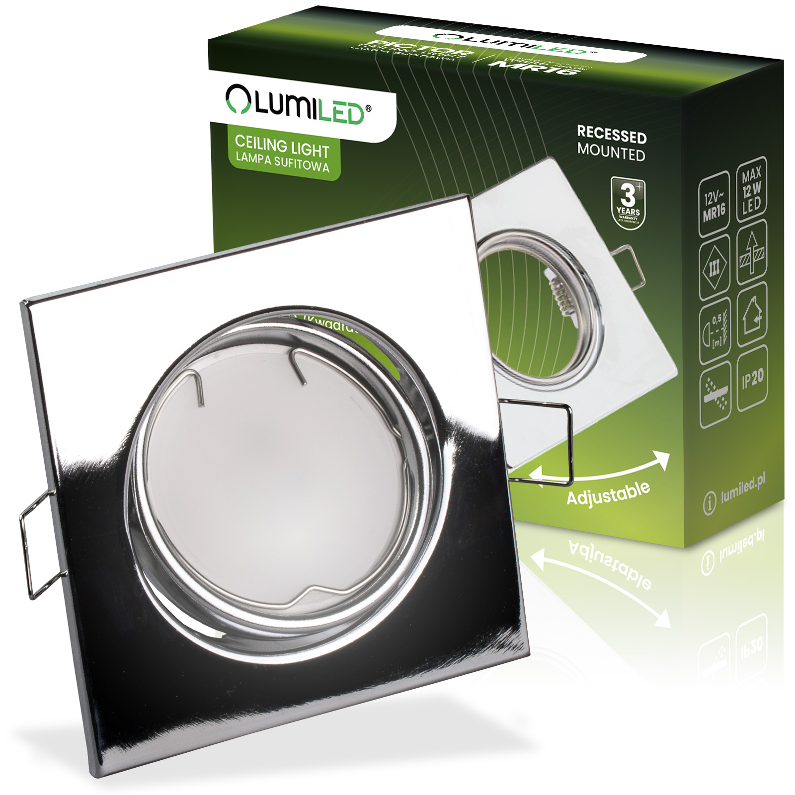 Oprawa HALOGENOWA Podtynkowa Ruchoma Kwadrat  PICTOR Chrom Blacha MR16 GU10 - główne zdjęcie produktu