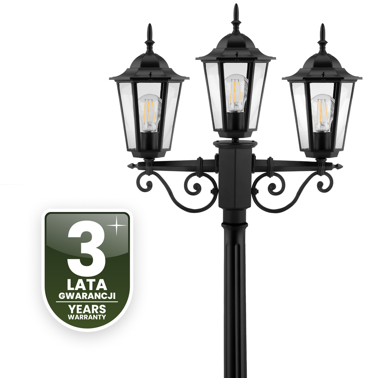 Lampa Ogrodowa Zewnętrzna 3xE27 SŁUPEK LATARNIA 2m Czarna BELLIS LUMILED - czwarta cecha produktu