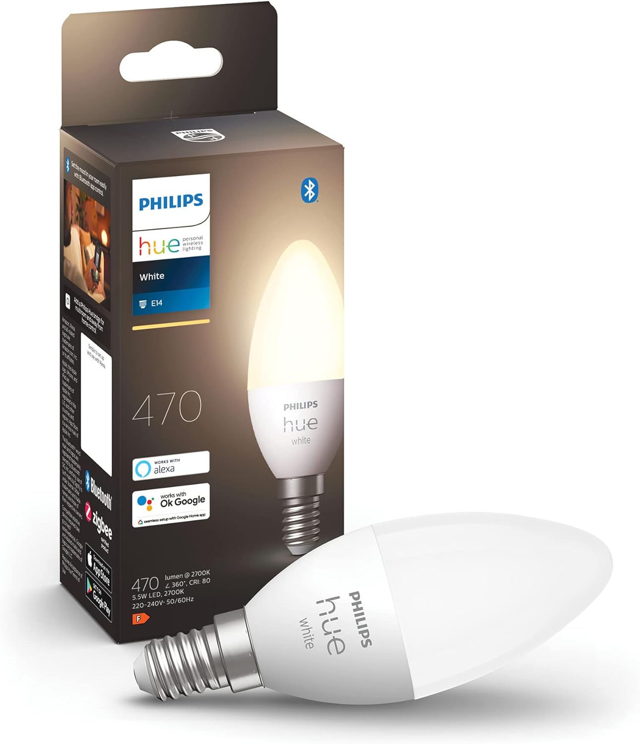 Żarówka LED E14 Świeczka B39 5.5W = 40W 470lm 2700K Biała Ciepła SMART Inteligentna Bluetooth ZigBee White Philips HUE - główne zdjęcie produktu