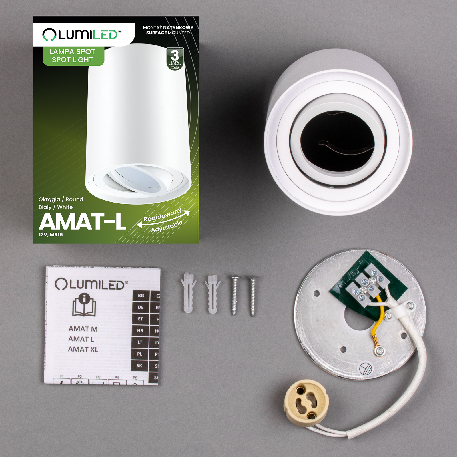 Oprawa Natynkowa HALOGENOWA Spot Tuba Ruchoma GU10 Okrągła Biała 115mm AMAT-L LUMILED - skład produktu