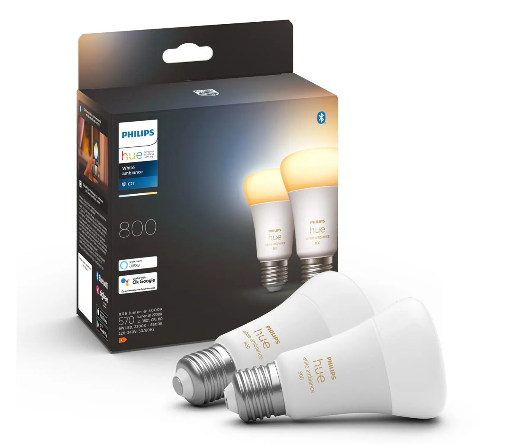 2x Żarówka LED E27 A60 9W = 60W 806lm 2200-6500K CCT SMART Inteligentna Bluetooth ZigBee White Ambiance Philips HUE - główne zdjęcie produktu