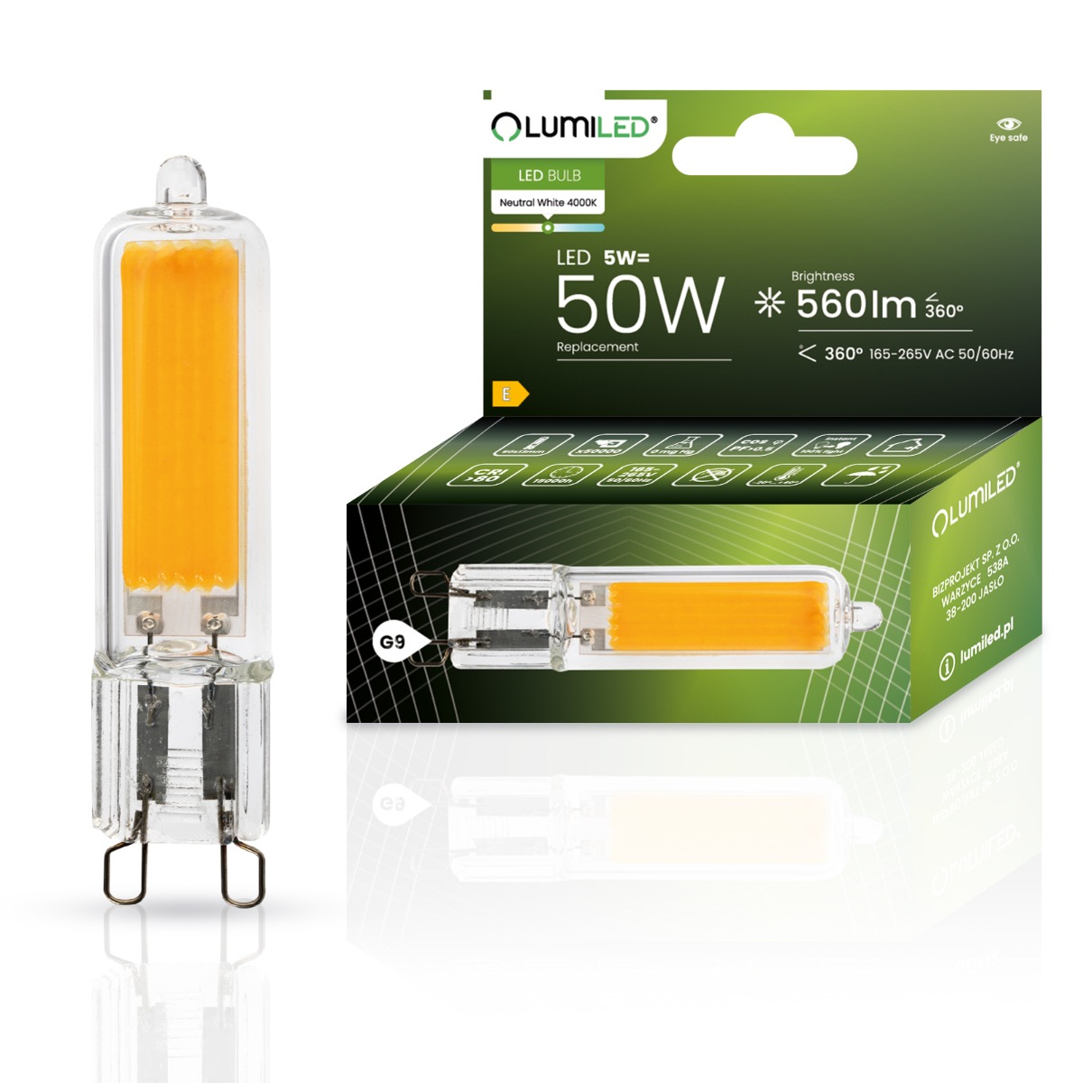 Żarówka LED G9 Kapsułka 5W = 50W 560lm 4000K Neutralna 360° FILAMENT LUMILED - główne zdjęcie produktu