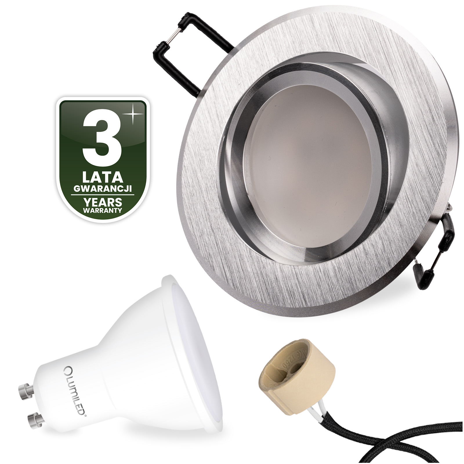 Oprawa Halogenowa Podtynkowa Okrągła Ruchoma TRIX 3w1 GU10 6W 4000K Srebrna Szczotkowana LUMILED - czwarta cecha produktu