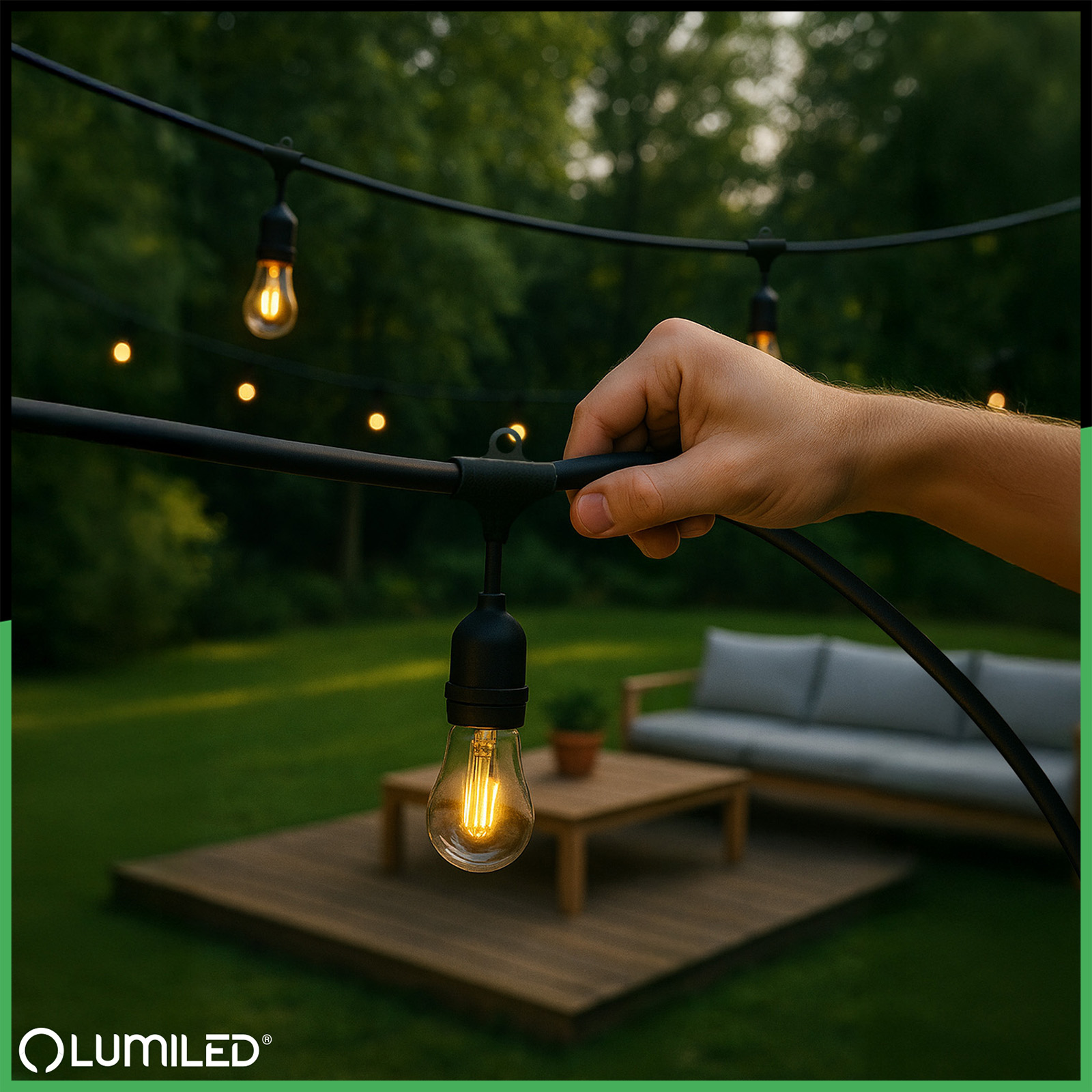Girlanda Ogrodowa Zewnętrzna MALUS Łańcuch Świetlny 20m 20x E27 + Żarówki LED 1W 2700K Lumiled - obszar zastosowań