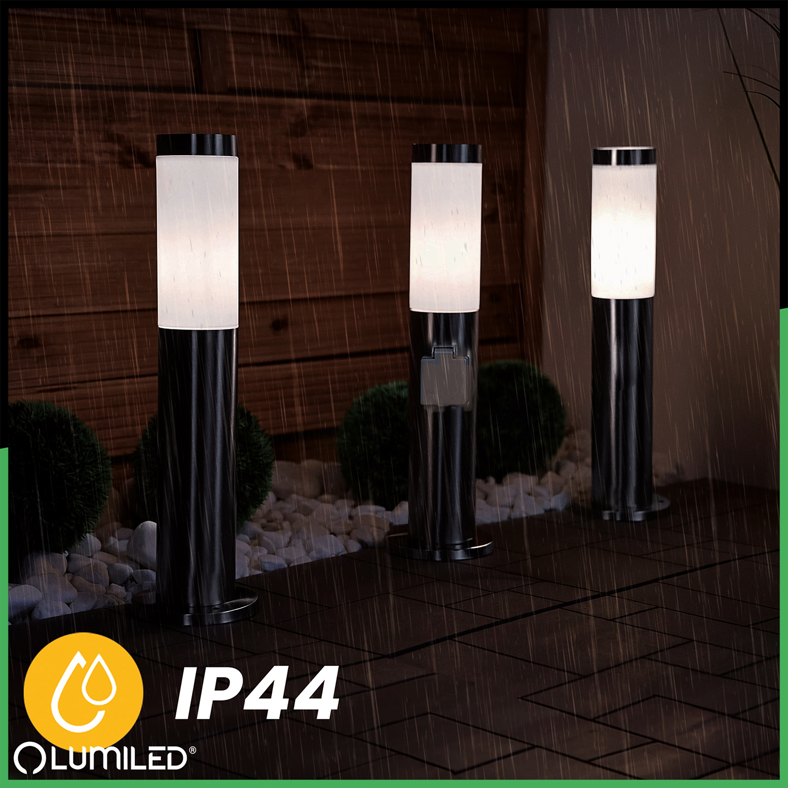 Lampa Ogrodowa Zewnętrzna E27 INOX SŁUPEK 45cm z Gniazdem 230V Lilium LUMILED - trzecia cecha produktu