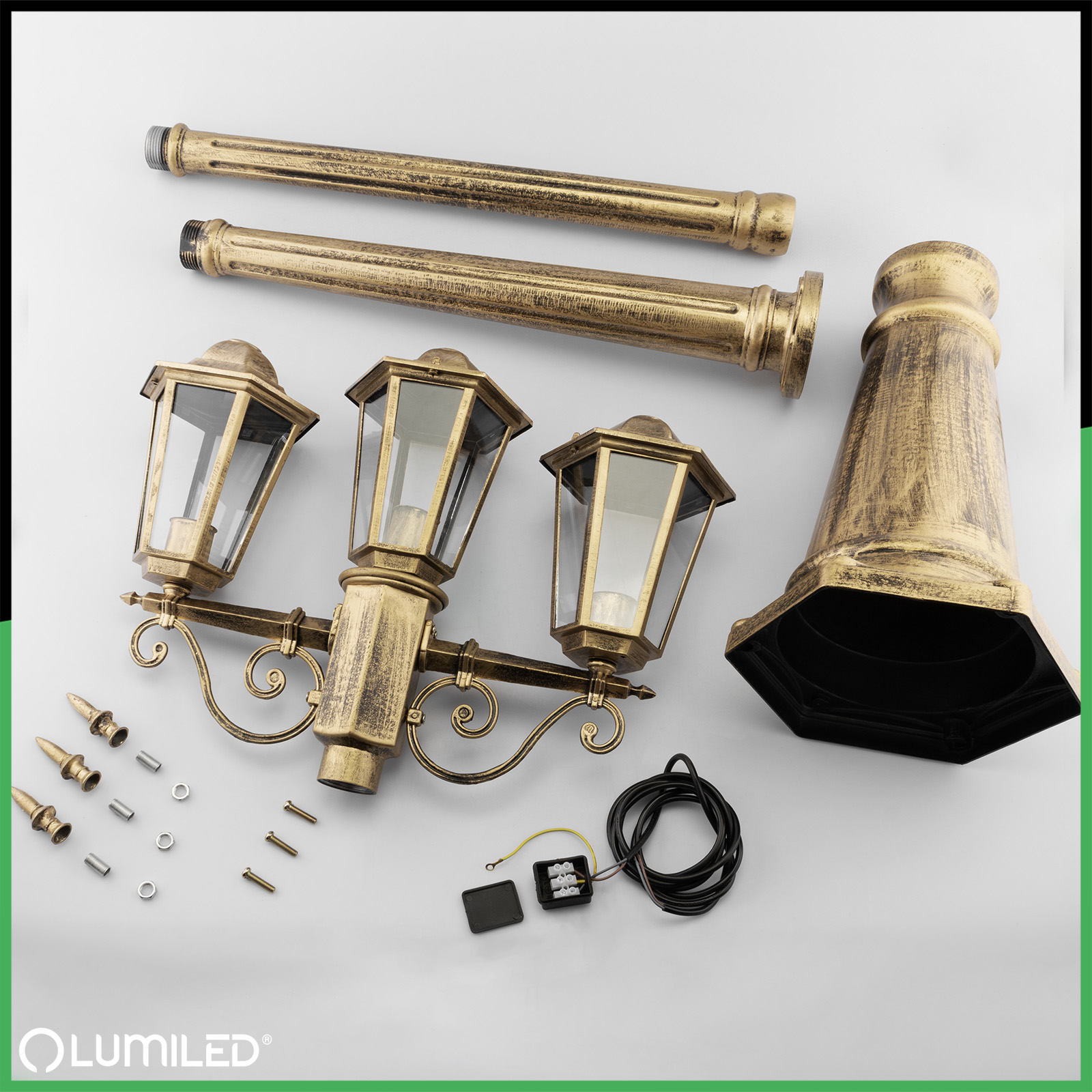 Lampa Ogrodowa Zewnętrzna 3xE27 SŁUPEK LATARNIA 2m Patyna BELLIS LUMILED - skład produktu