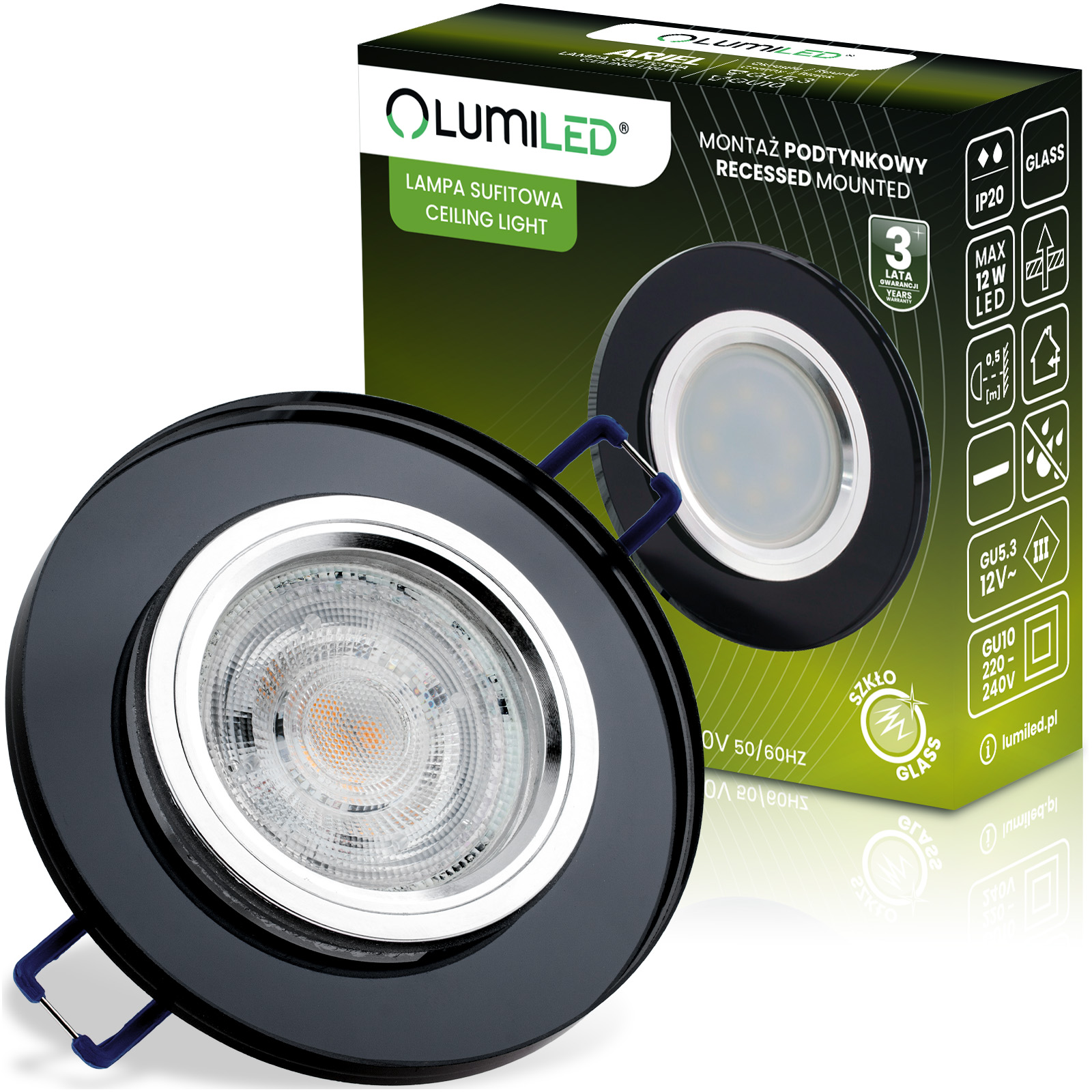 Oprawa halogenowa SZKLANA Sufitowa LED GU10 MR16 stała Okrągła Ariel czarna - główne zdjęcie produktu