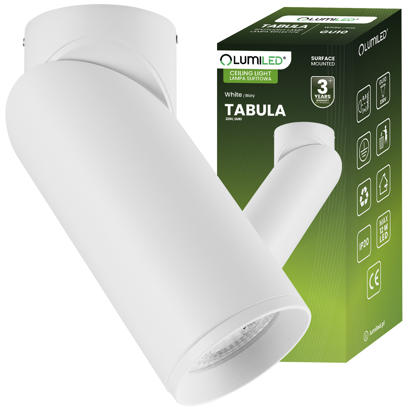 Lampa Sufitowa SPOT TUBA Reflektor Oprawa Halogenowa 1x GU10 TABULA LUMILED - główne zdjęcie produktu