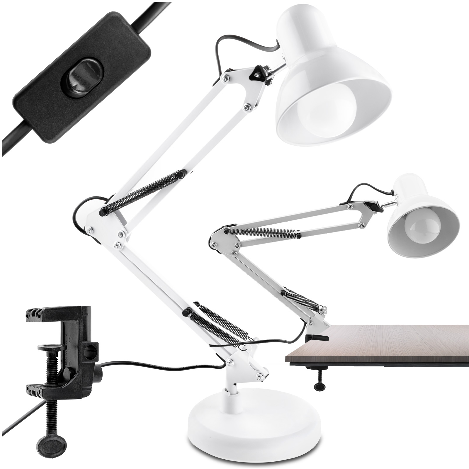 Lampka Biurkowa Kreślarska Stołowa E27 TOBI Biała Lumiled + uchwyt na blat - główne zdjęcie produktu