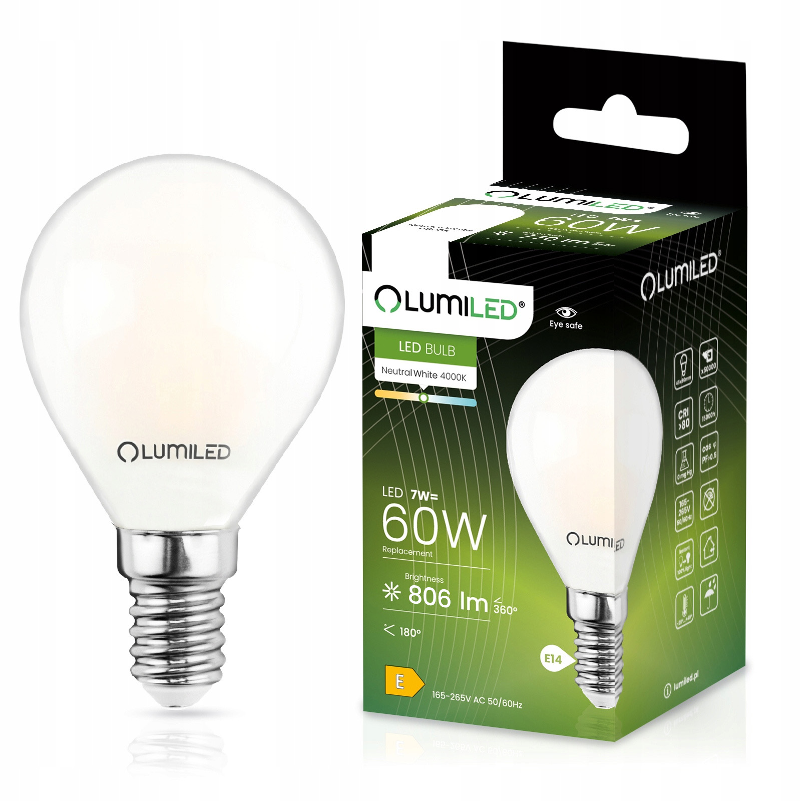 Żarówka LED E14 Kulka P45 7W = 60W 806lm 4000K Neutralna 360° FILAMENT LUMILED - główne zdjęcie produktu