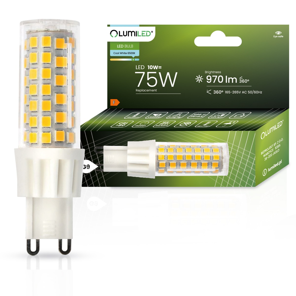 Żarówka LED G9 Kapsułka 10W = 75W 970lm 6500K Zimna 360° LUMILED - główne zdjęcie produktu