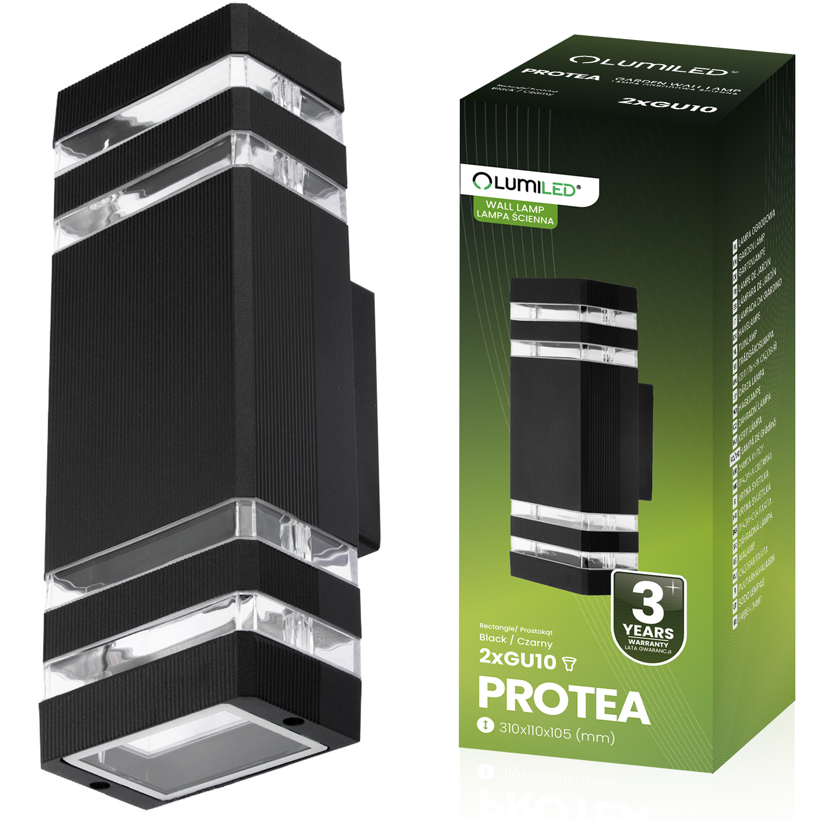 Lampa Ogrodowa Kinkiet Elewacyjny góra dół GU10 Czarny PROTEA LUMILED - główne zdjęcie produktu