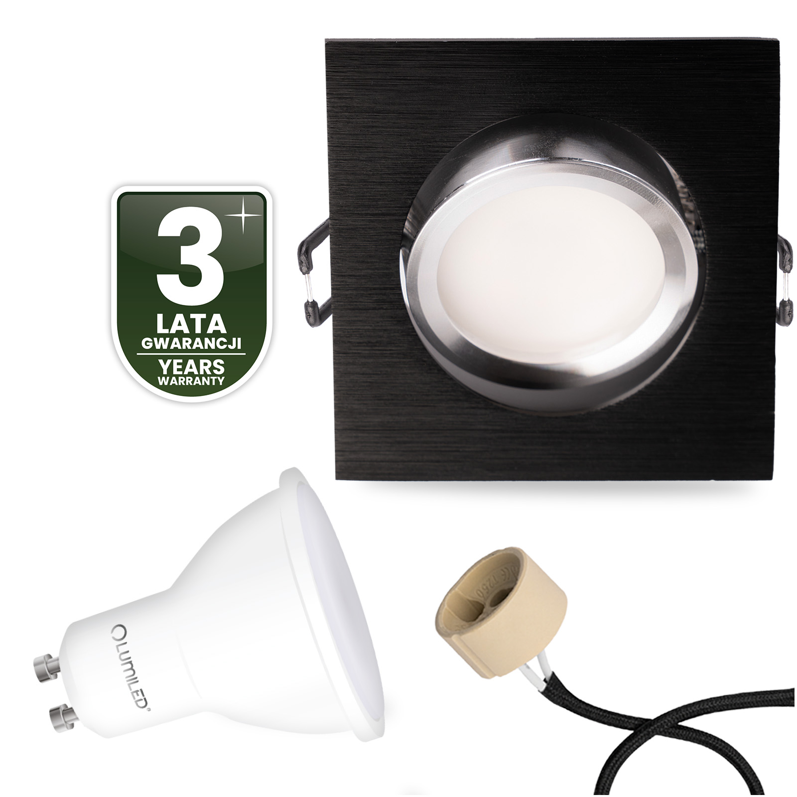 Oprawa Halogenowa Podtynkowa Kwadratowa Ruchoma TRIX 3w1 GU10 6W 4000K Czarny LUMILED - czwarta cecha produktu