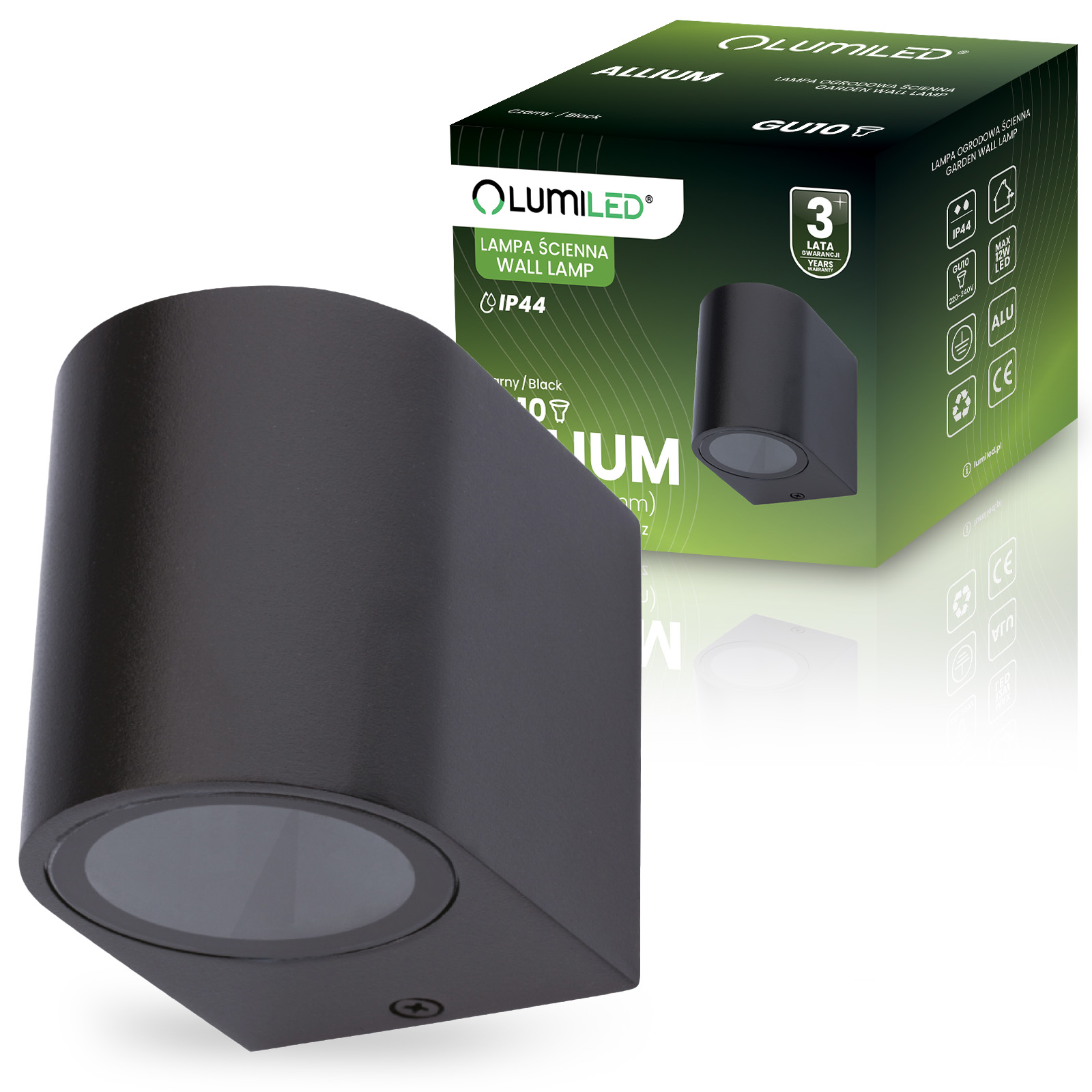 Kinkiet Ogrodowy Elewacyjny Lampa Zewnętrzna GU10 ALLIUM Czarna LUMILED - główne zdjęcie produktu