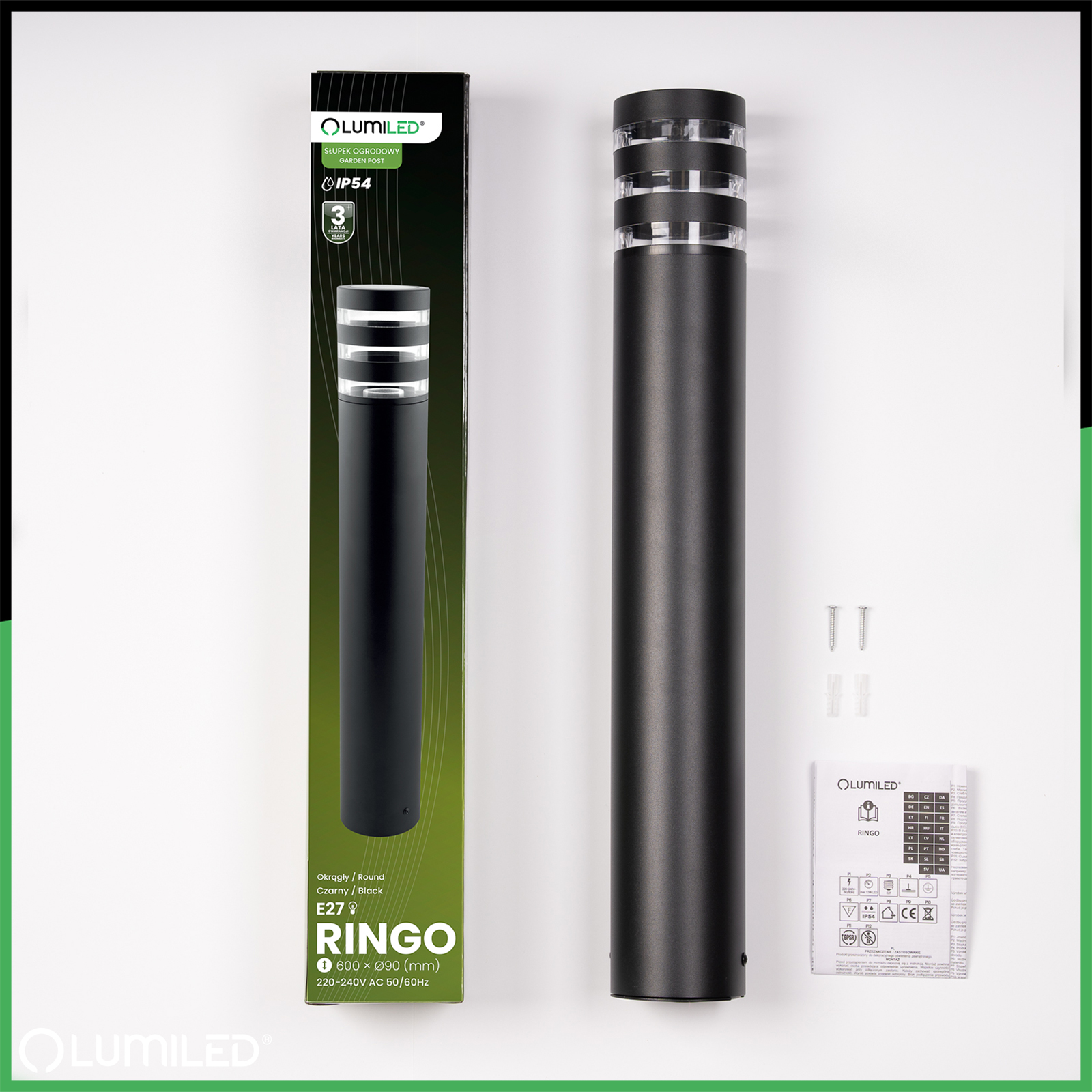 Lampa Ogrodowa Słupek Zewnętrzny Stojący E27 LED RINGO 60cm LUMILED - skład produktu