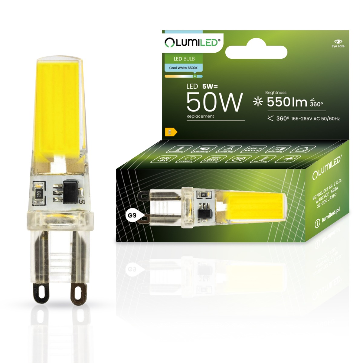 Żarówka LED G9 Kapsułka 5W = 50W 550lm 6500K Zimna 360° FILAMENT LUMILED - główne zdjęcie produktu