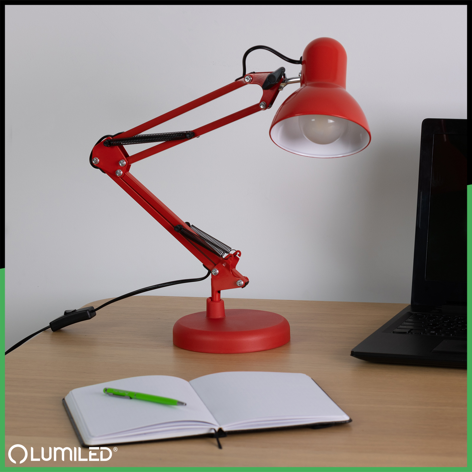 Lampka Biurkowa Kreślarska Stołowa E27 TOBI Czerwona Lumiled + uchwyt na blat - pierwsza cecha produktu