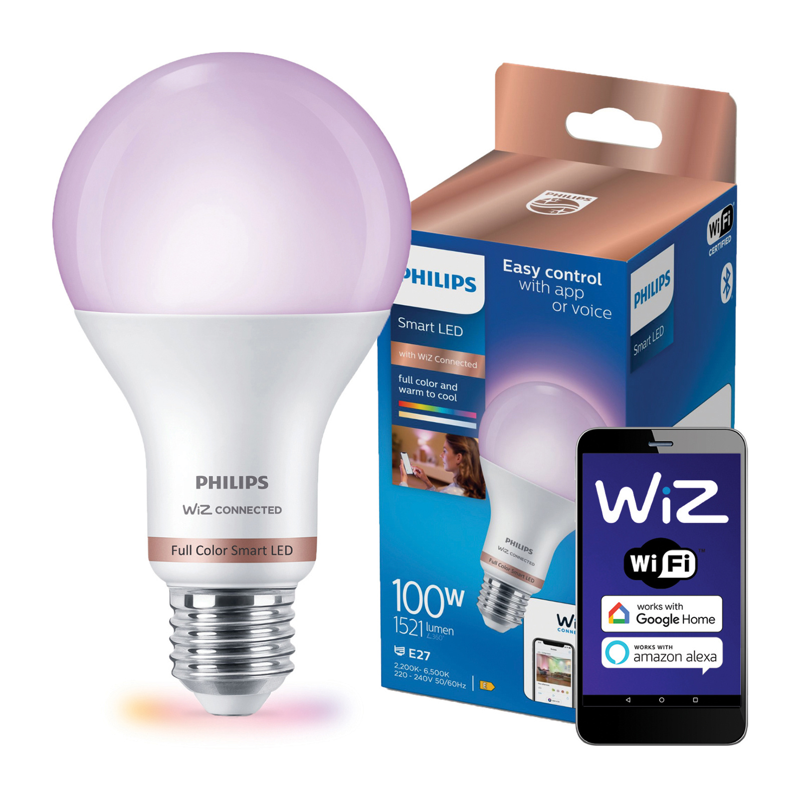 Żarówka LED E27 A60 12.5W = 100W 1521lm 2200-6500K RGB + TW Inteligentna SMART WiFi Bluetooth Aplikacja WiZ Philips - główne zdjęcie produktu