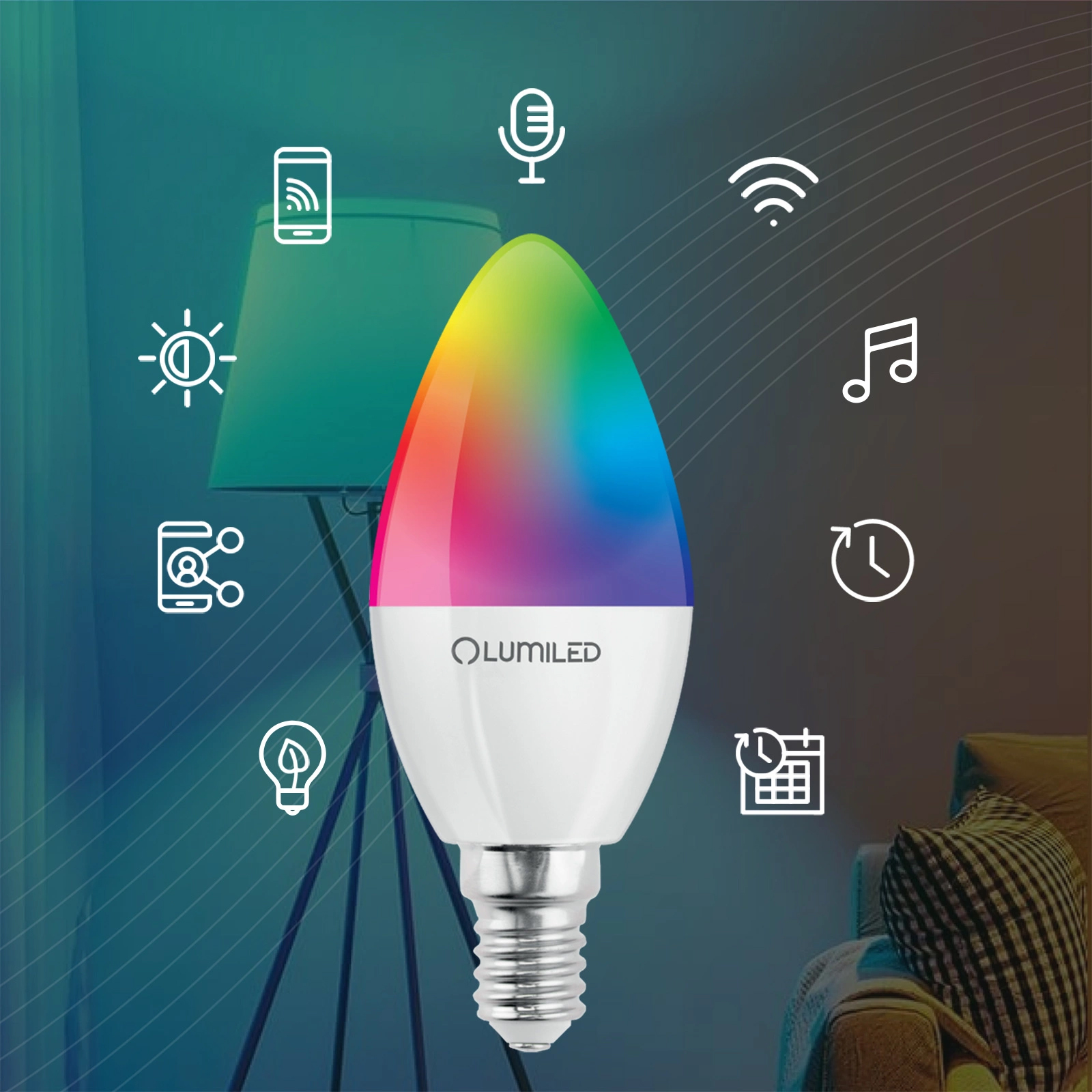 Żarówka LED E14 B35 ŚWIECZKA 5W = 40W 450lm RGB Ściemnialna CCT Inteligentna TUYA WiFi SMART SAYO LUMILED - druga cecha produktu
