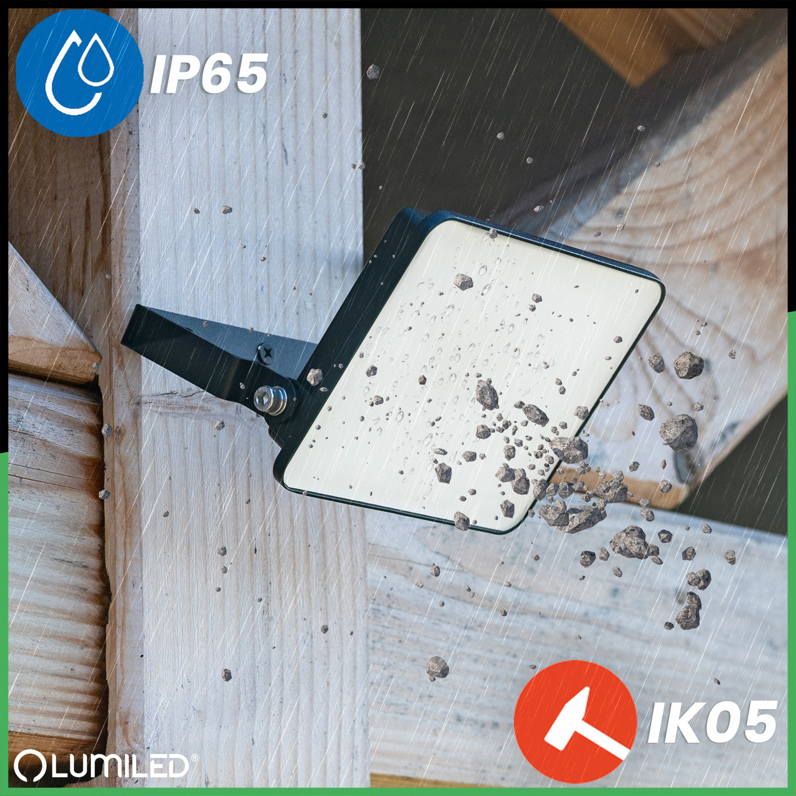 Naświetlacz LED AZZLER 20W 2400lm 4000K IP65 Halogen Zewnętrzny Lampa Czarny LUMILED - pierwsza cecha produktu